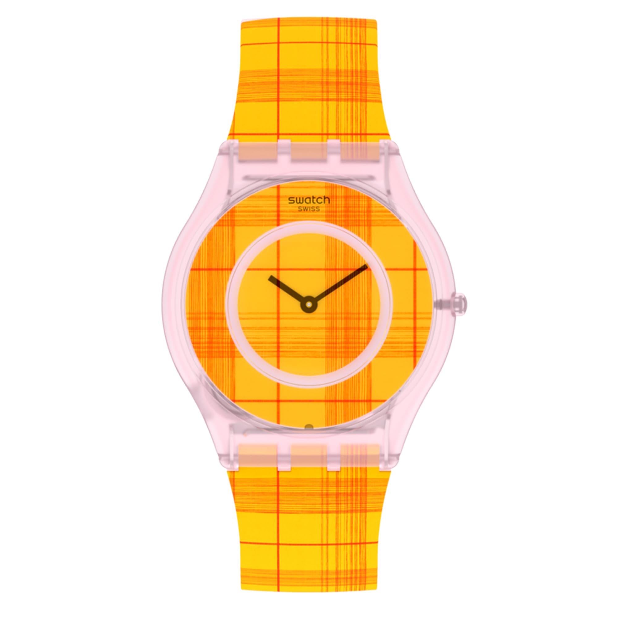 Swatch Supriya Fire Mardas 02 Quarz Uhr mit orangefarbenem Zifferblatt und Silikonarmband SS08Z105