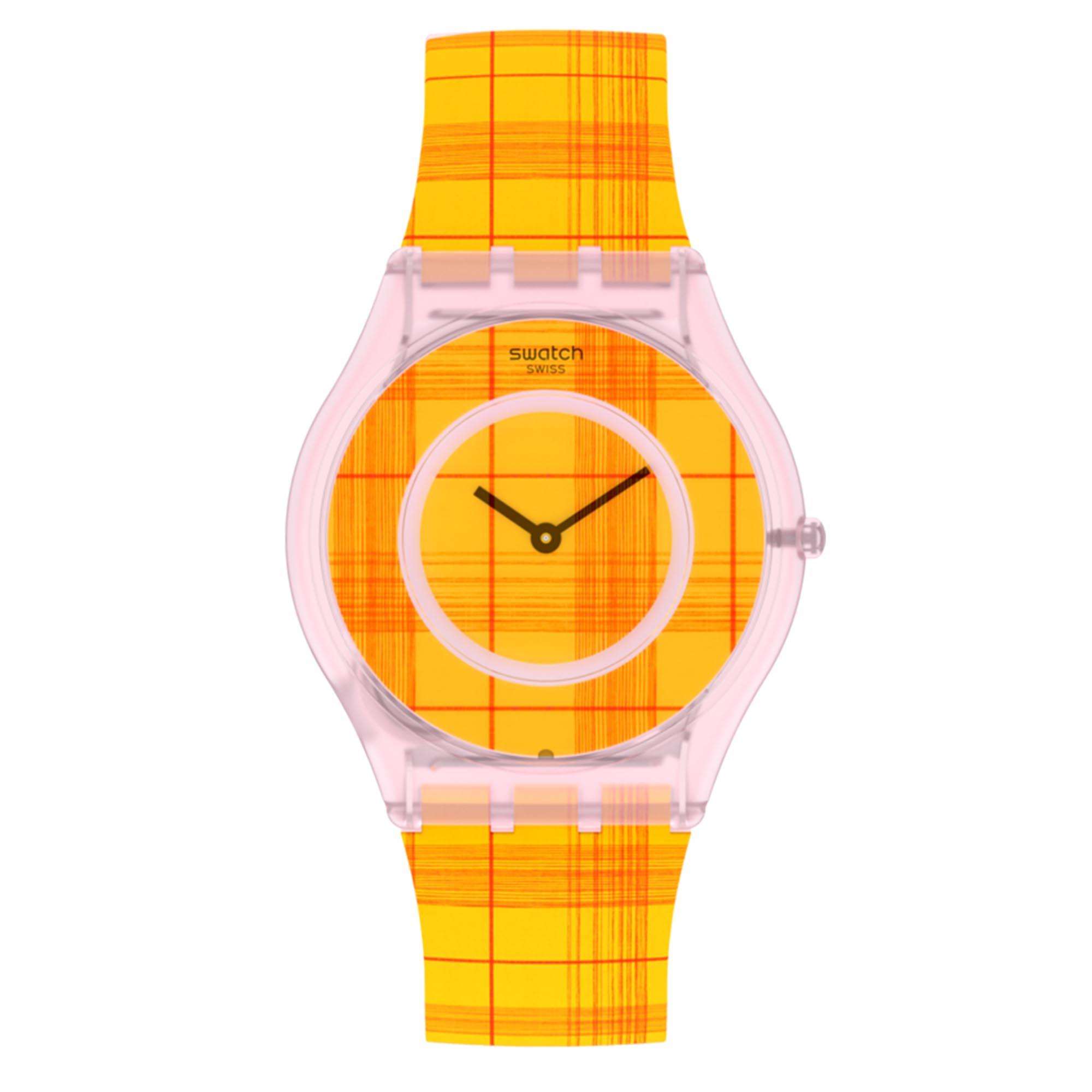 Swatch Supriya Fire Mardas 02 Quarz Uhr mit orangefarbenem Zifferblatt und Silikonarmband SS08Z105