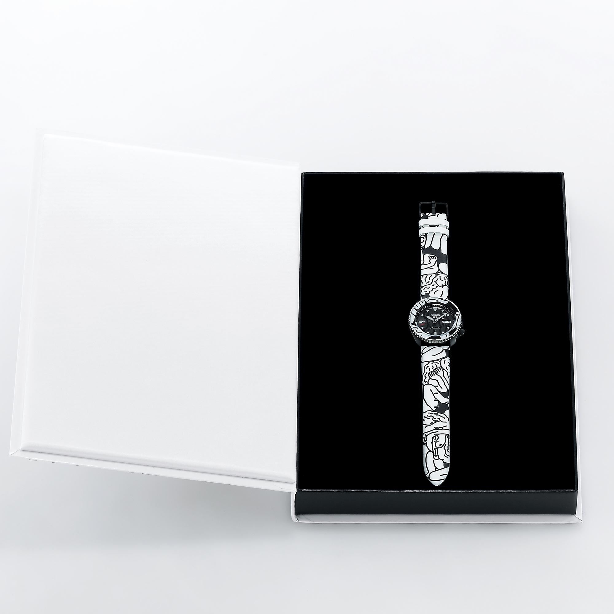Seiko 5 Sports Auto Moai Limited Edition Automatik Bewegung Schwarzes Zifferblatt Lederarmband Herren Uhr SRPG43K1