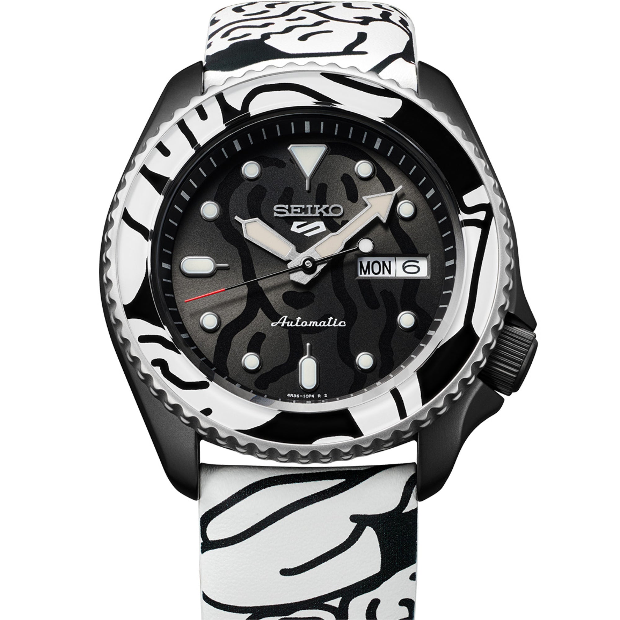 Seiko 5 Sports Auto Moai Limited Edition Automatik Bewegung Schwarzes Zifferblatt Lederarmband Herren Uhr SRPG43K1