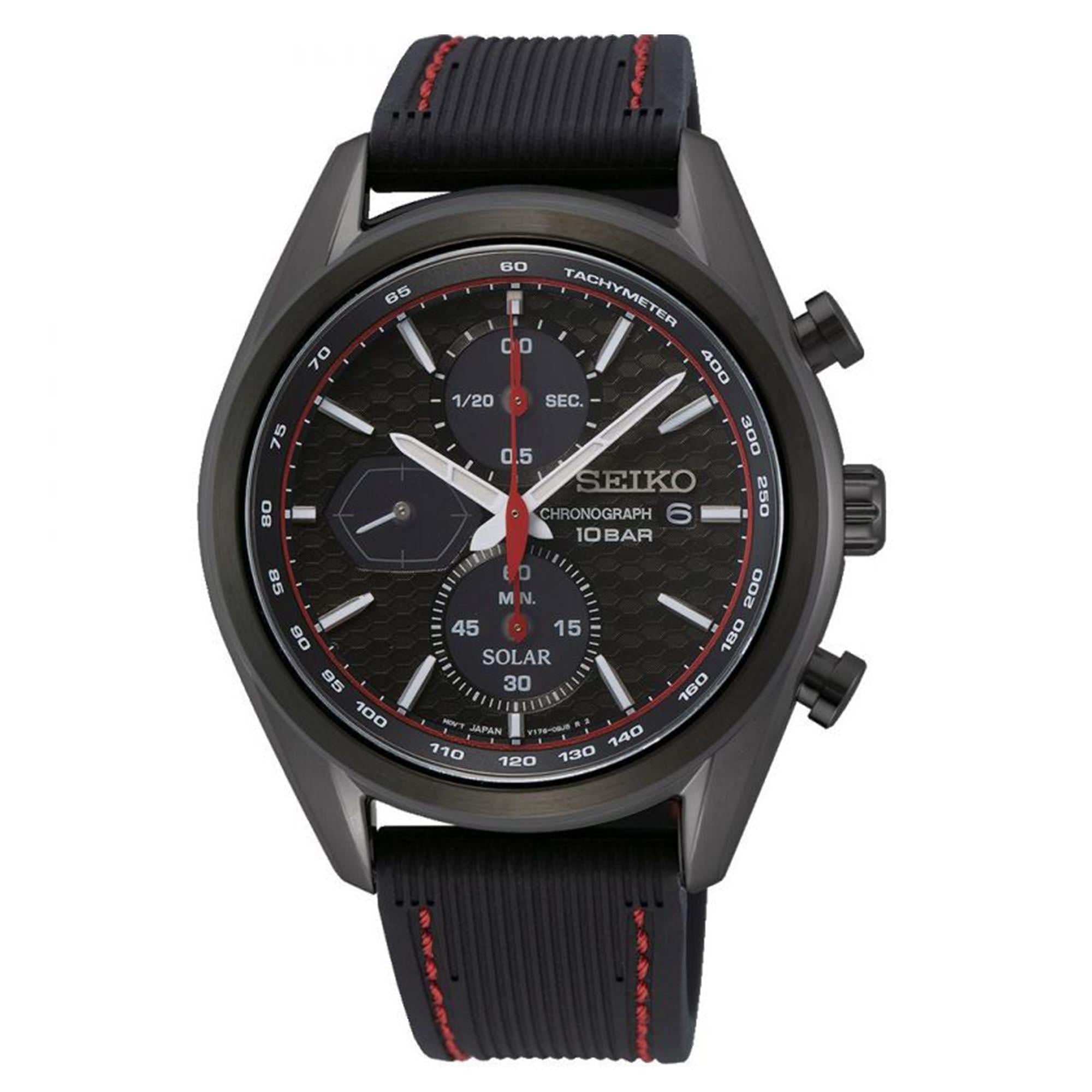 Seiko Conceptual Solar Quarz Schwarzes Zifferblatt Schwarzes Silikonarmband Herren Uhr SSC777P1