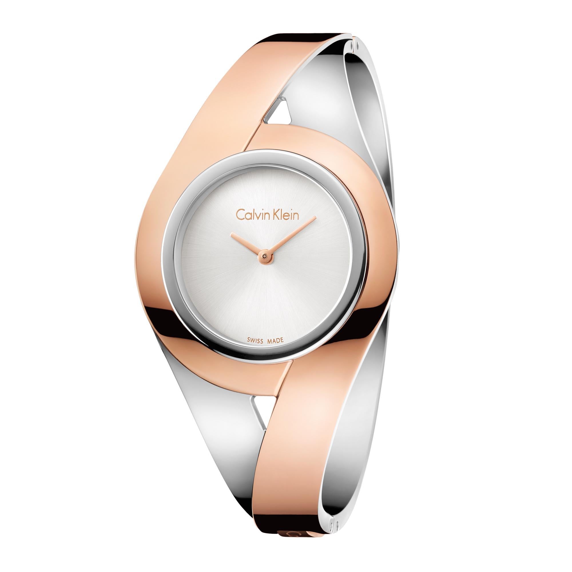 Calvin Klein Sensual Quartz Silver Dial Two Tone Stainless Steel Bracelet Ladies Watch K8E2M1Z6