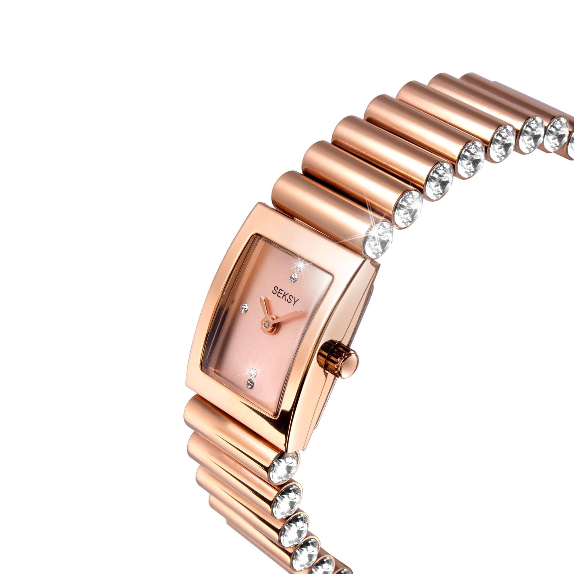 Seksy Edge Quartz Rose Gold Dial Rose Gold Stainless Steel Bracelet Ladies Watch 2868