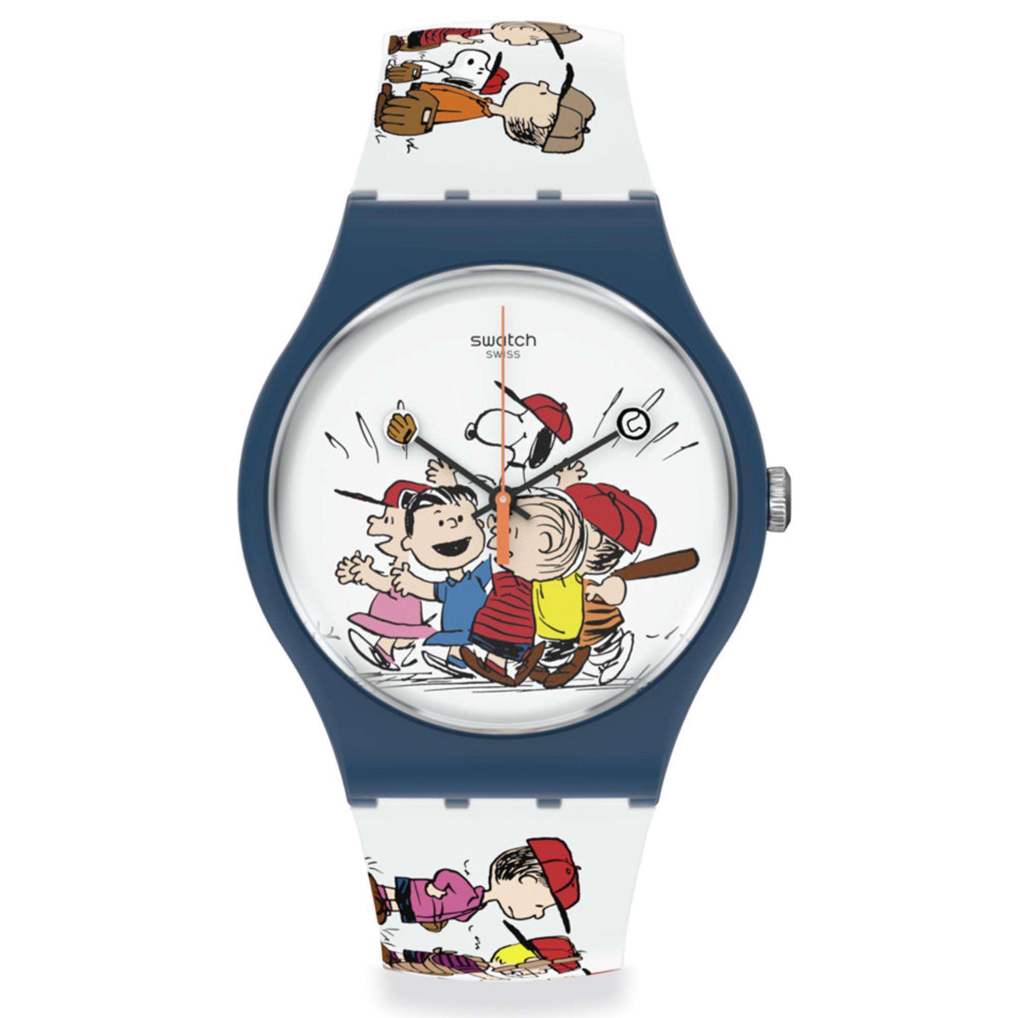 Swatch Peanuts First Base Quarz Weiße Zifferblatt Silikonarmband Uhr SO29Z107