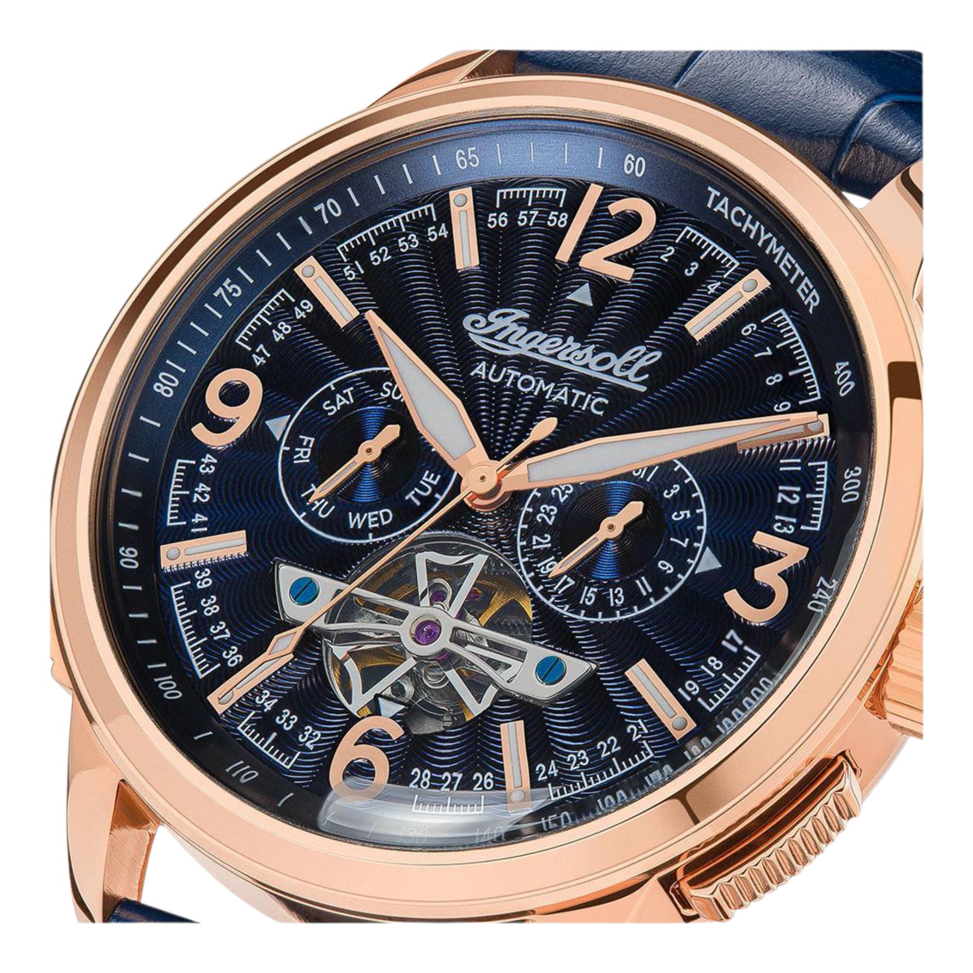 Ingersoll The Regent Automatik Blau Zifferblatt Blau Lederarmband Herren Uhr I00301B