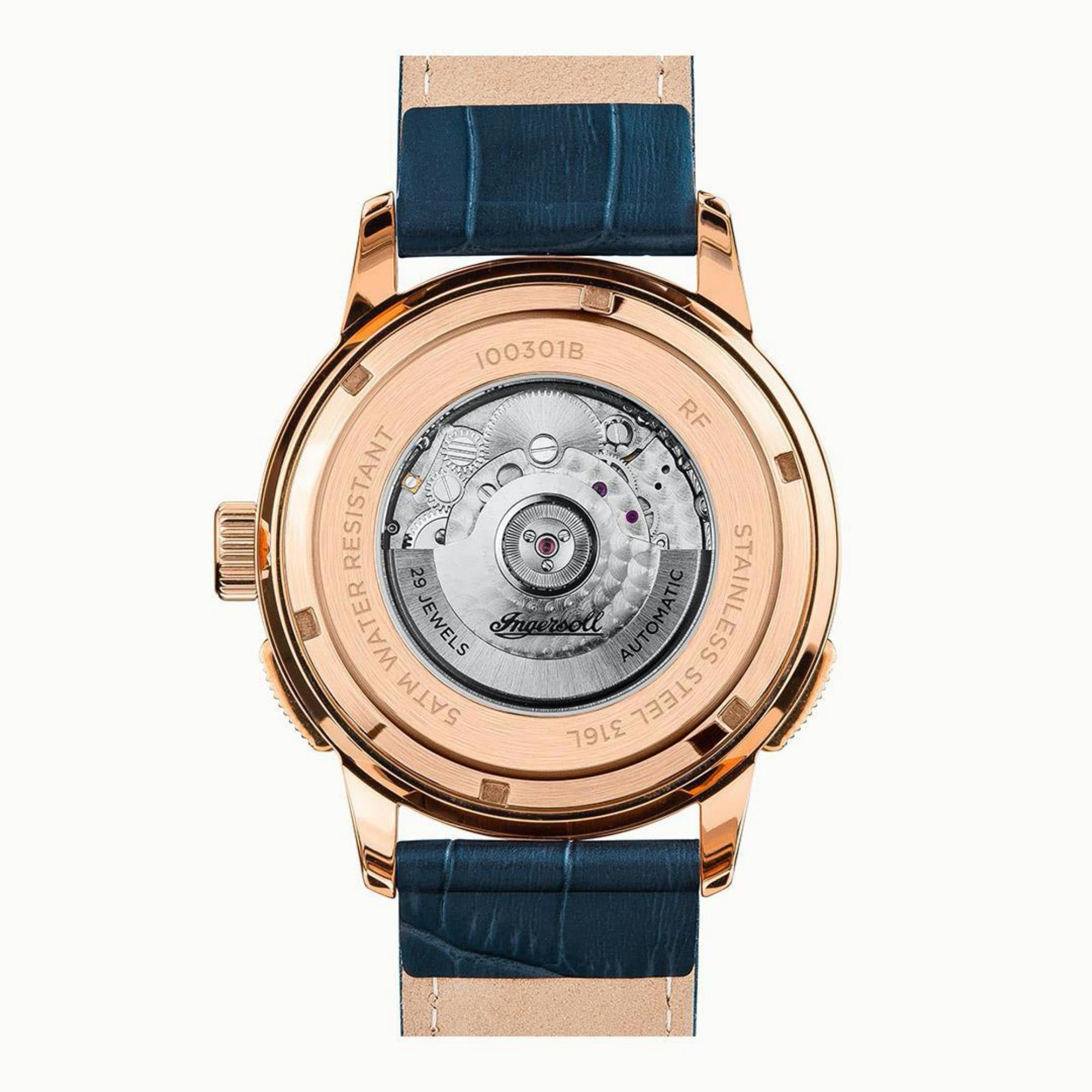 Ingersoll The Regent Automatik Blau Zifferblatt Blau Lederarmband Herren Uhr I00301B