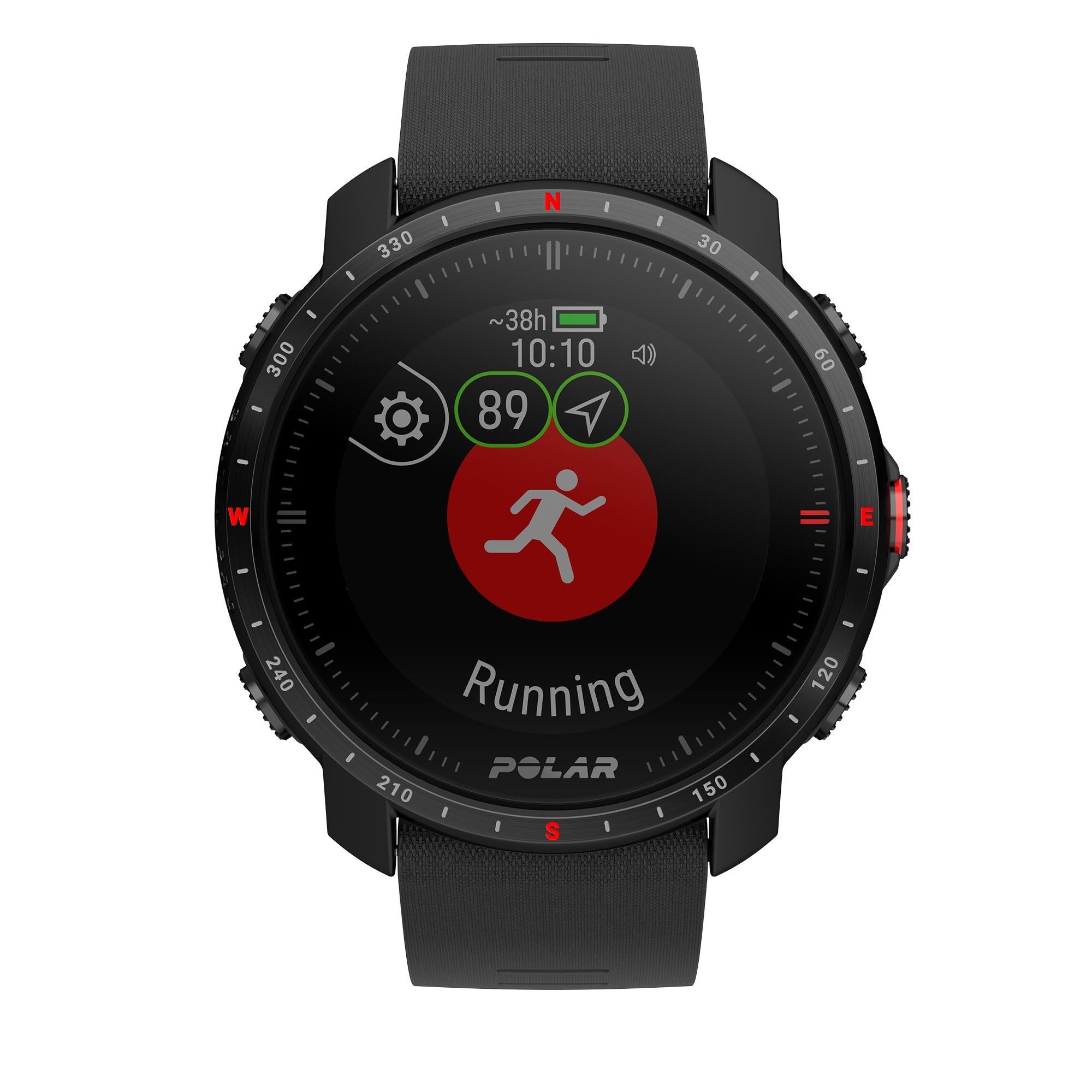 Polar Grit X Pro Black DLC Quartz Black Dial Rubber Strap Watch 90085773