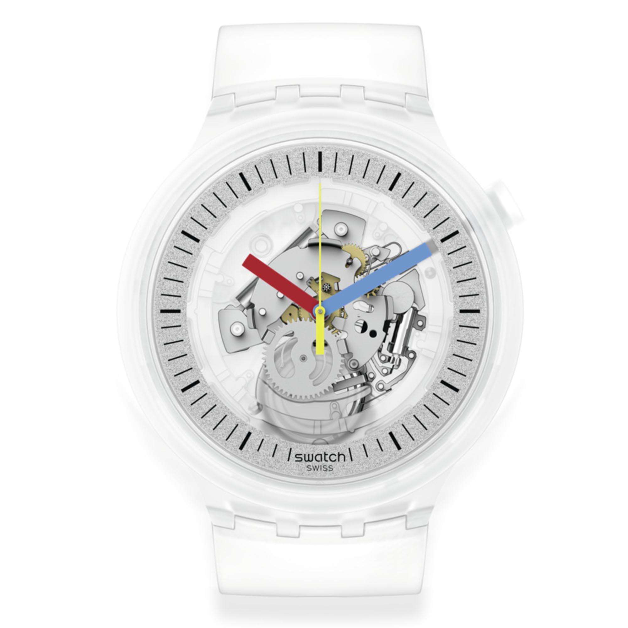 Swatch Clearly Bold Quarz Transparentes Zifferblatt Transparentes Armband Uhr SB01K100