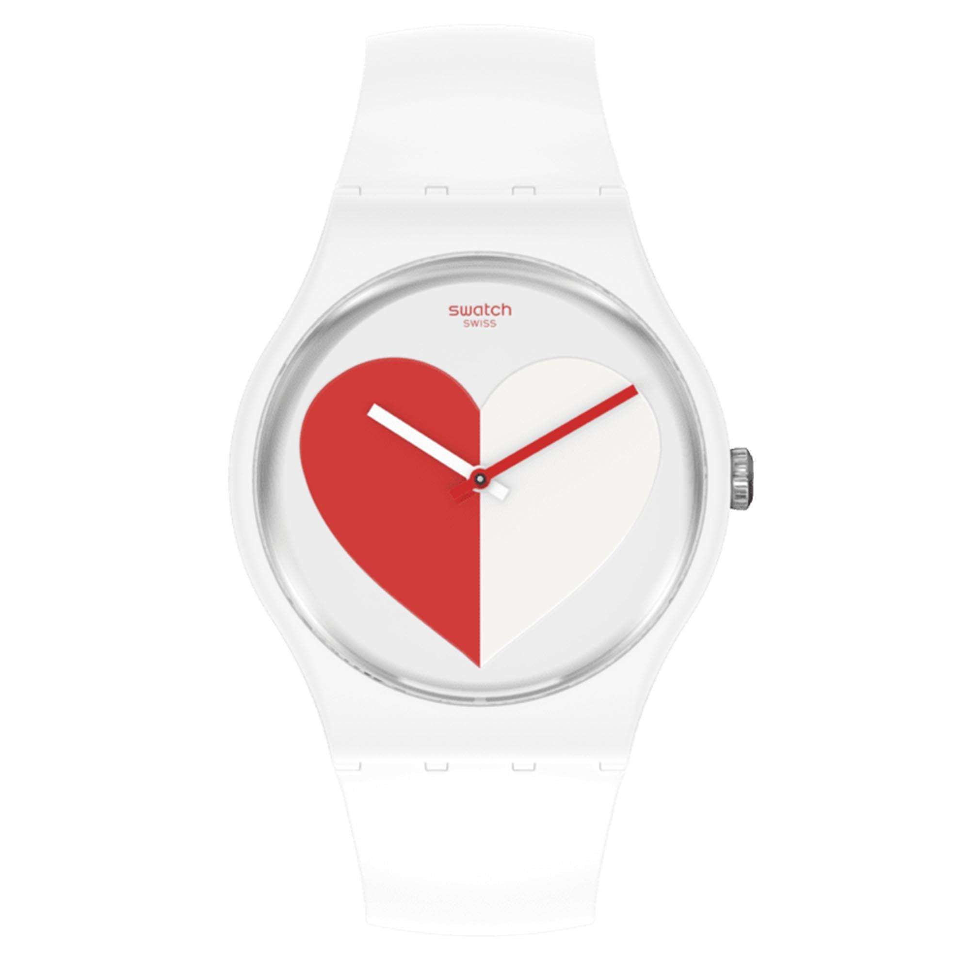 Swatch New Gent Half <3 Red Quartz White Dial White Silicone Strap Watch SO29Z113