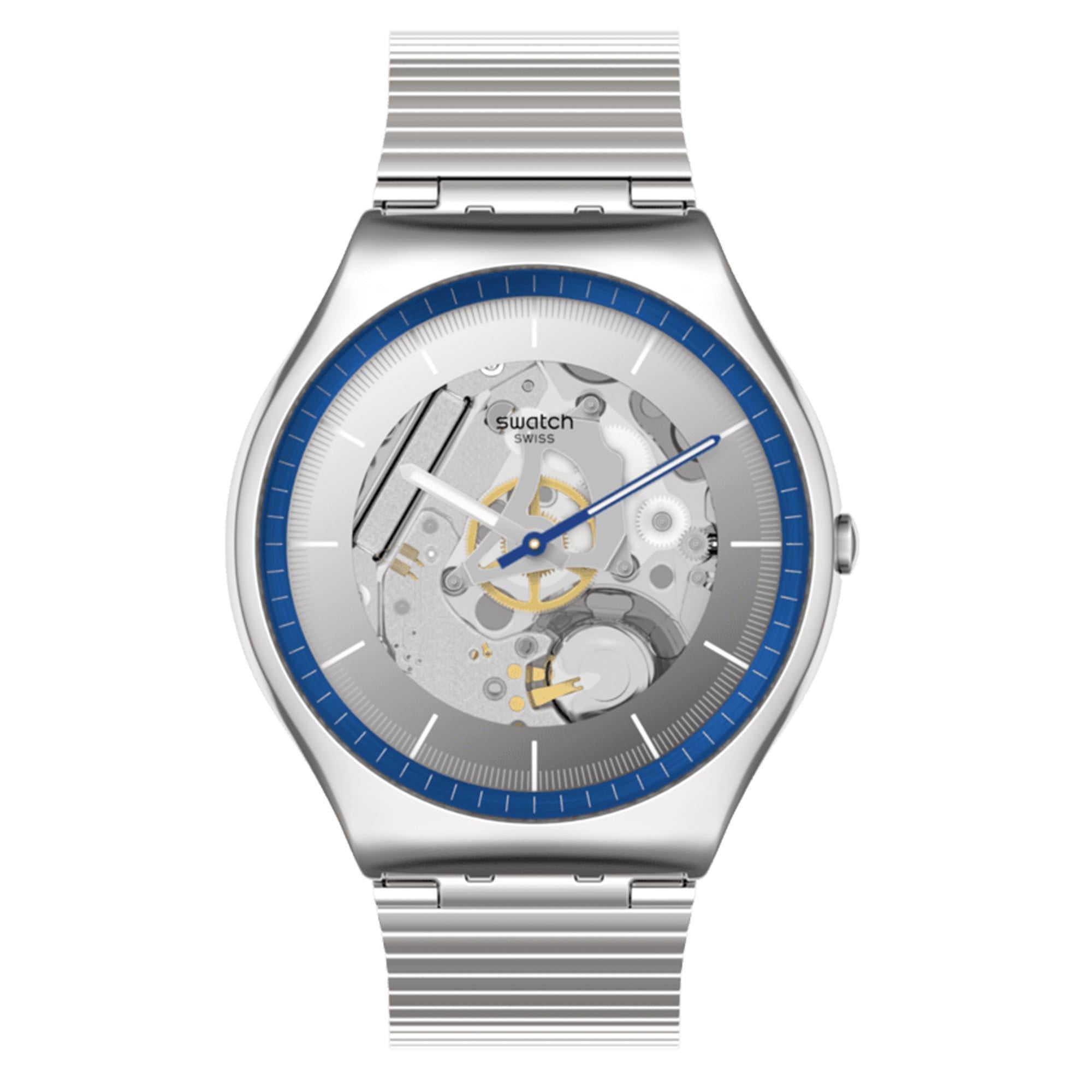 Swatch Ringing In Blue Quartz Grey Dial Stainless Steel Bracelet Men's Watch SS07S116GG