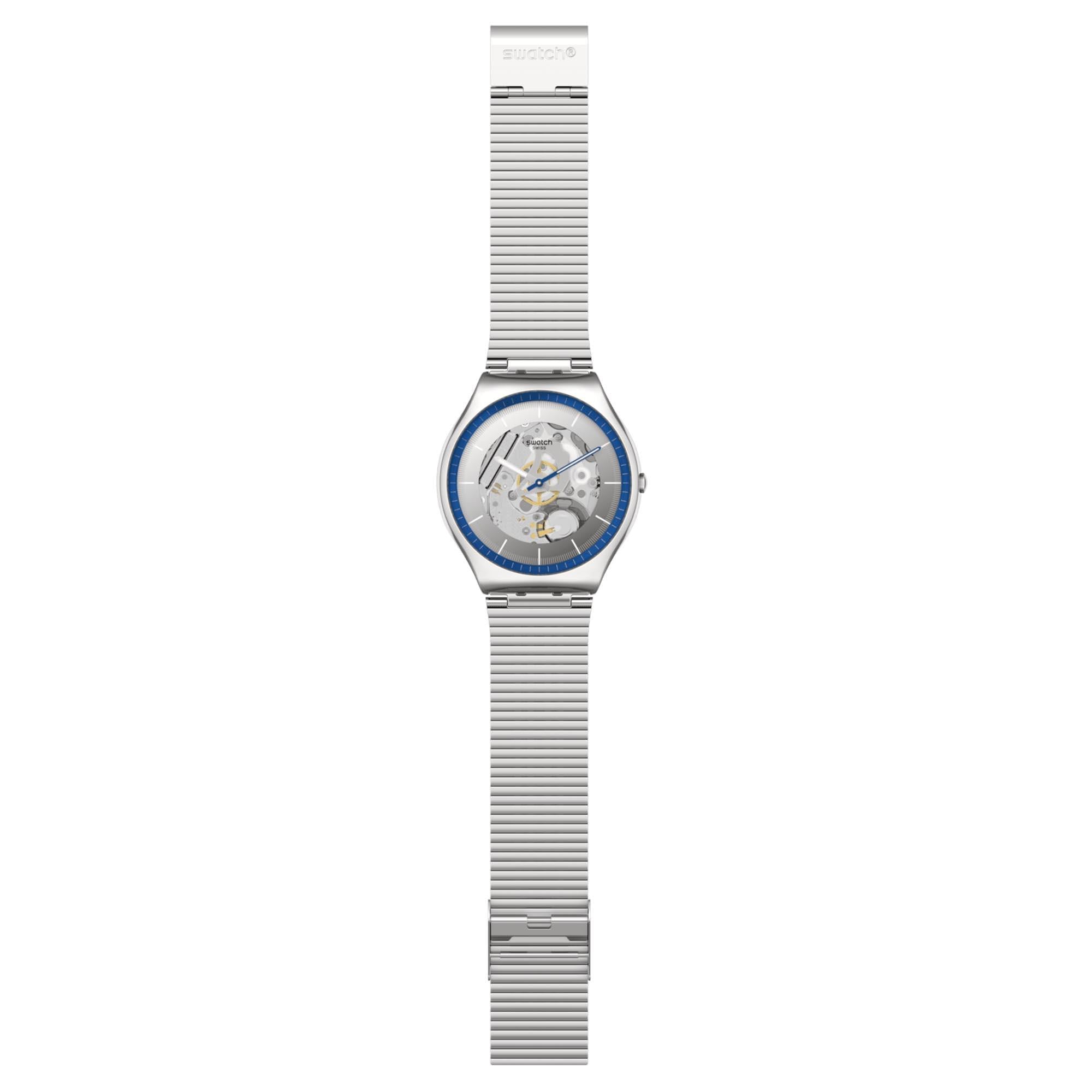 Swatch Ringing In Blue Quartz Grey Dial Stainless Steel Bracelet Men's Watch SS07S116GG