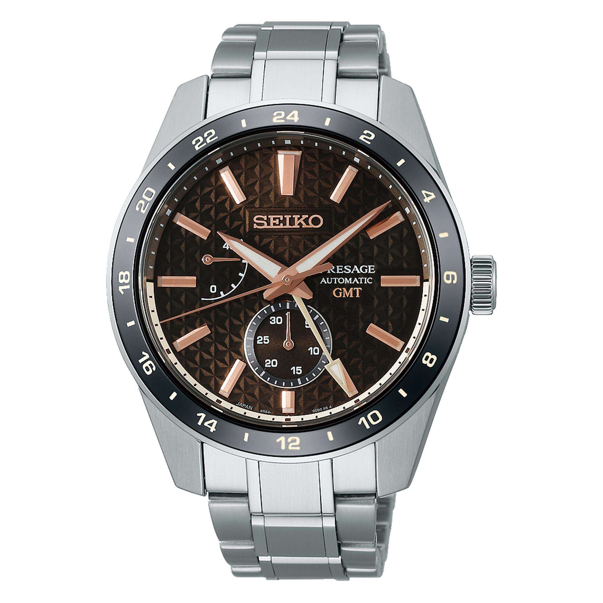 Seiko Presage ‘Keshizumi’ Sharp Edged Series GMT Automatik Braunes Zifferblatt Edelstahlarmband Herren Uhr SPB275J1