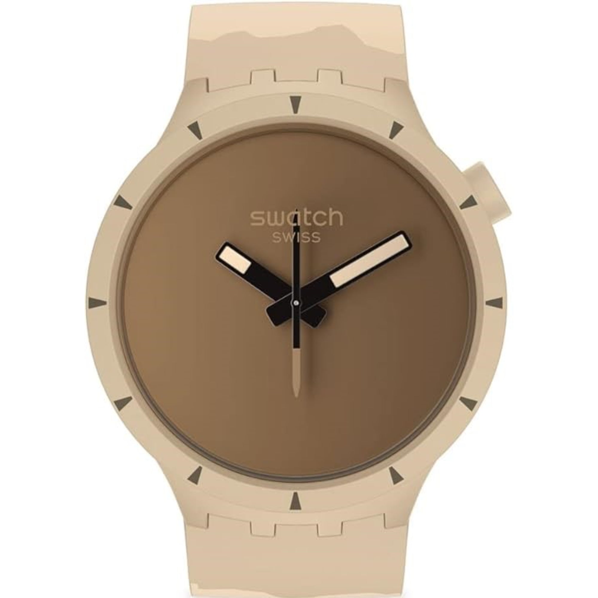 Swatch Big Bold Bioceramic Desert Quarz Beiges Zifferblatt Silikonarmband Uhr SB03C101