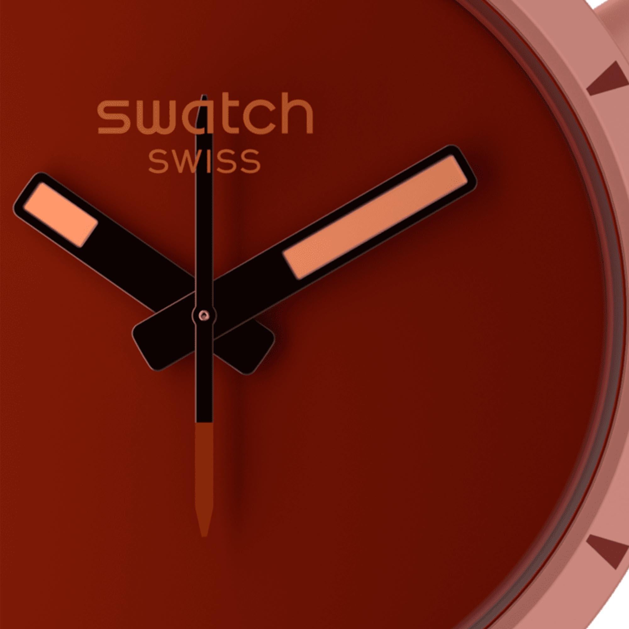 Swatch Big Bold Bioceramic Canyon Quarz Rotes Zifferblatt Silikonarmband Uhr SB03R100
