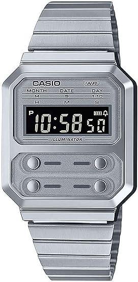 Casio Kollektion Digital Edelstahl Uhr A100WE-7BEF