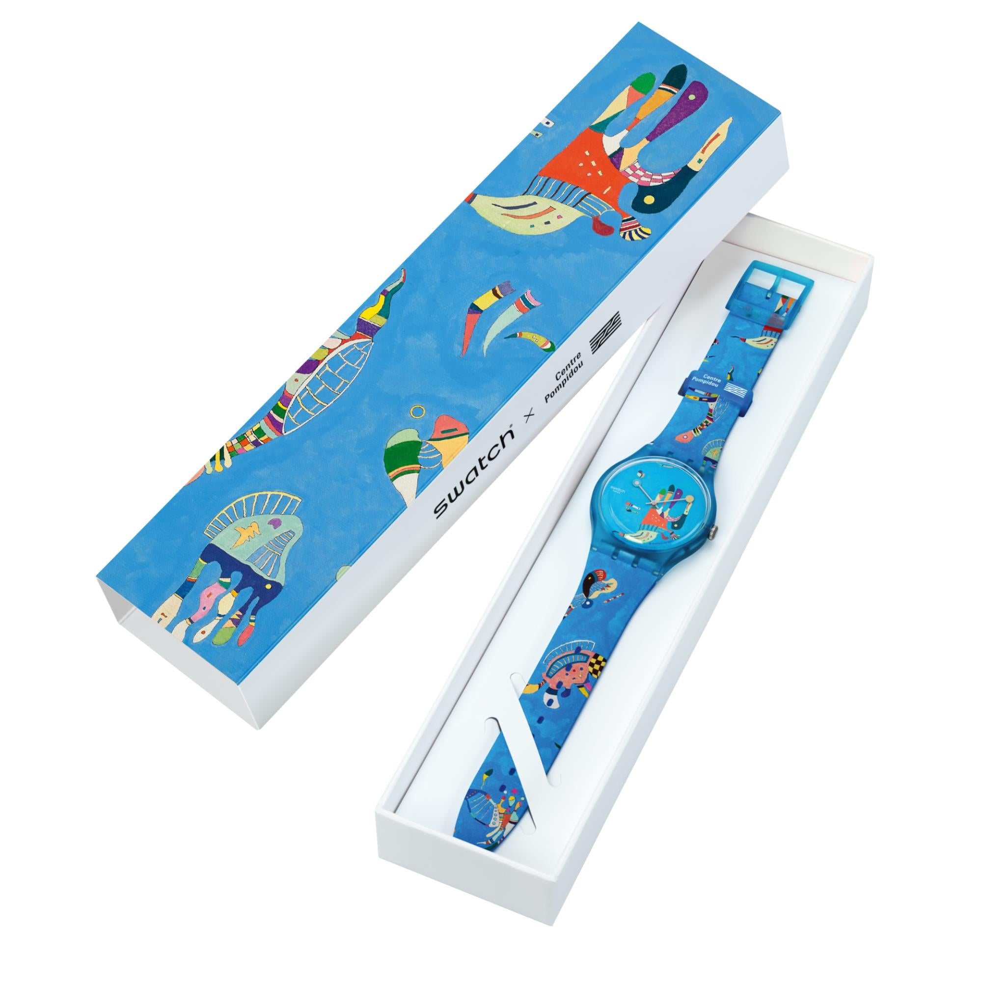 Swatch Original Blauer Himmel von Vassily Kandinsky Blaues Zifferblatt Silikon Uhr SUOZ342