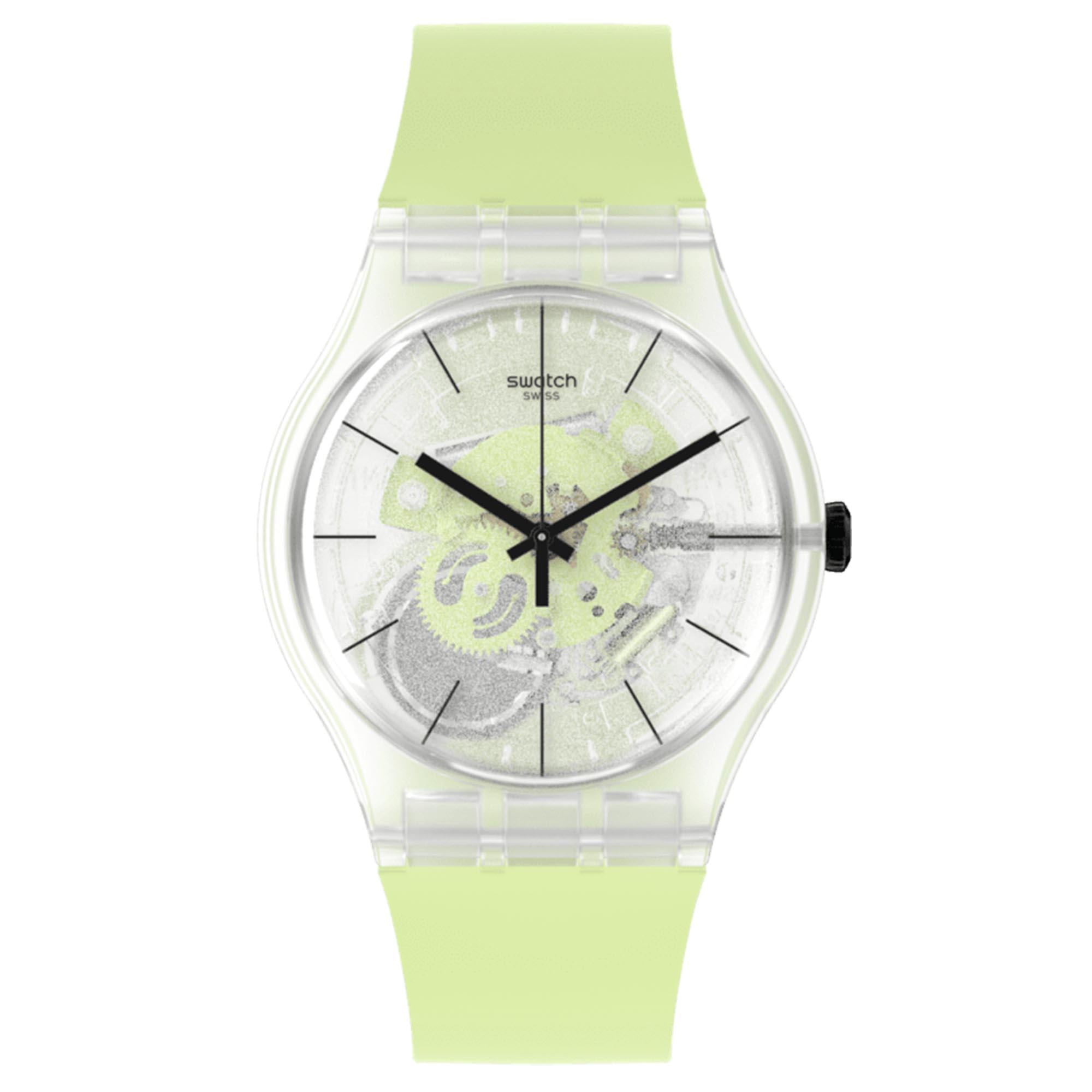 Swatch New Gent Green Daze Quarz Transparentes Zifferblatt Grünes Armband Uhr SO29K106