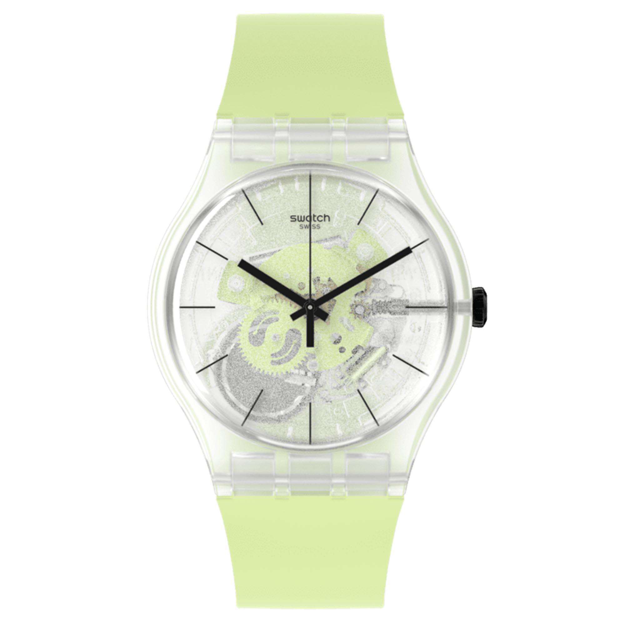 Swatch New Gent Green Daze Quarz Transparentes Zifferblatt Grünes Armband Uhr SO29K106