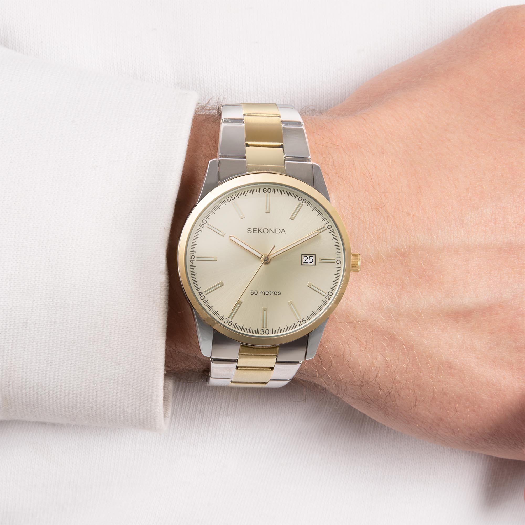 Sekonda Classic Quarz Champagner Zifferblatt Zweifarbiges Edelstahlarmband Herren Uhr 1997