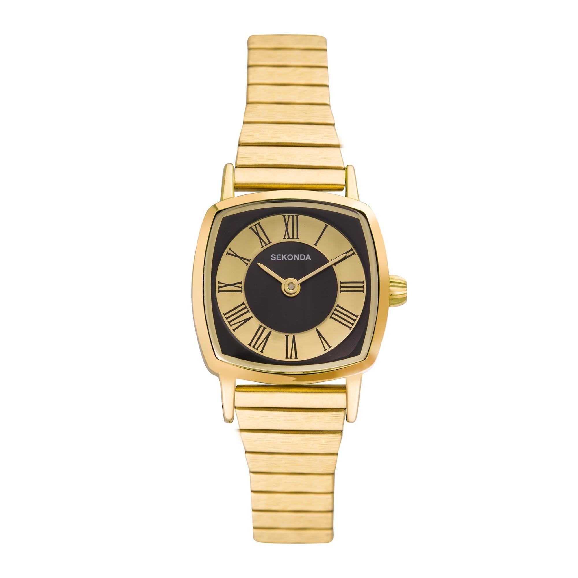 Sekonda Heritage Quartz Schwarzes Zifferblatt Gold PVD Edelstahlarmband Damen Uhr 40379