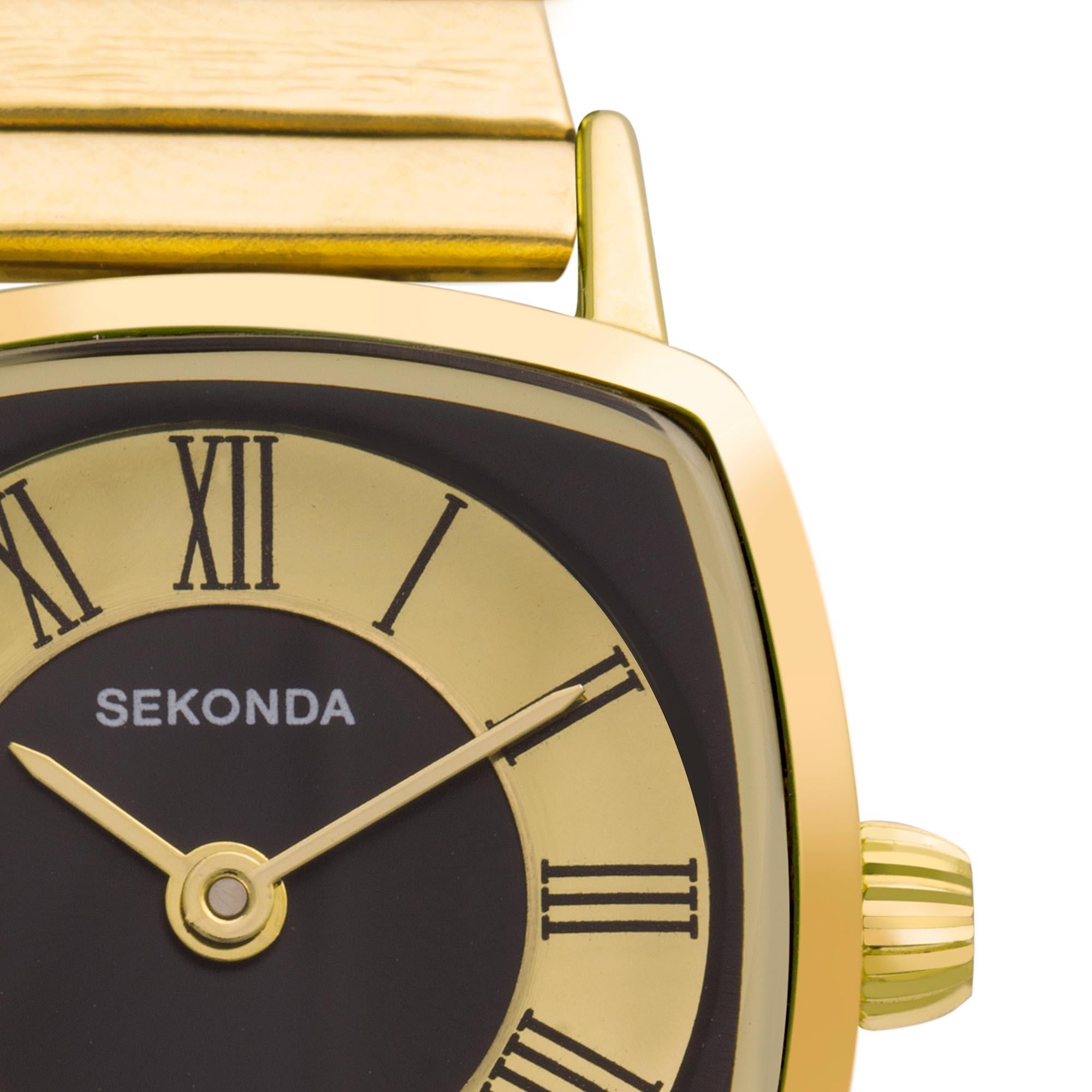 Sekonda Heritage Quartz Schwarzes Zifferblatt Gold PVD Edelstahlarmband Damen Uhr 40379