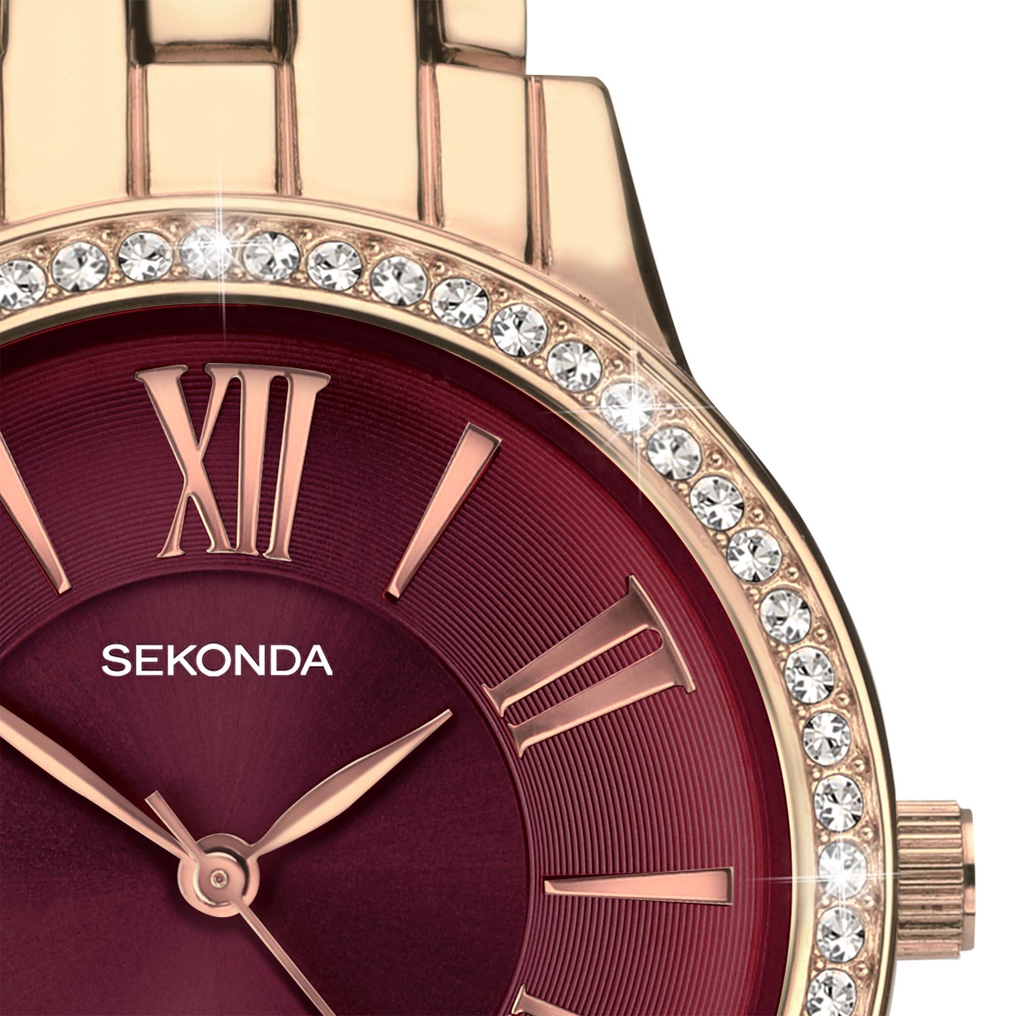 Sekonda Hero Quarz Rotes Zifferblatt Bronze Edelstahl Damen Uhr 40290