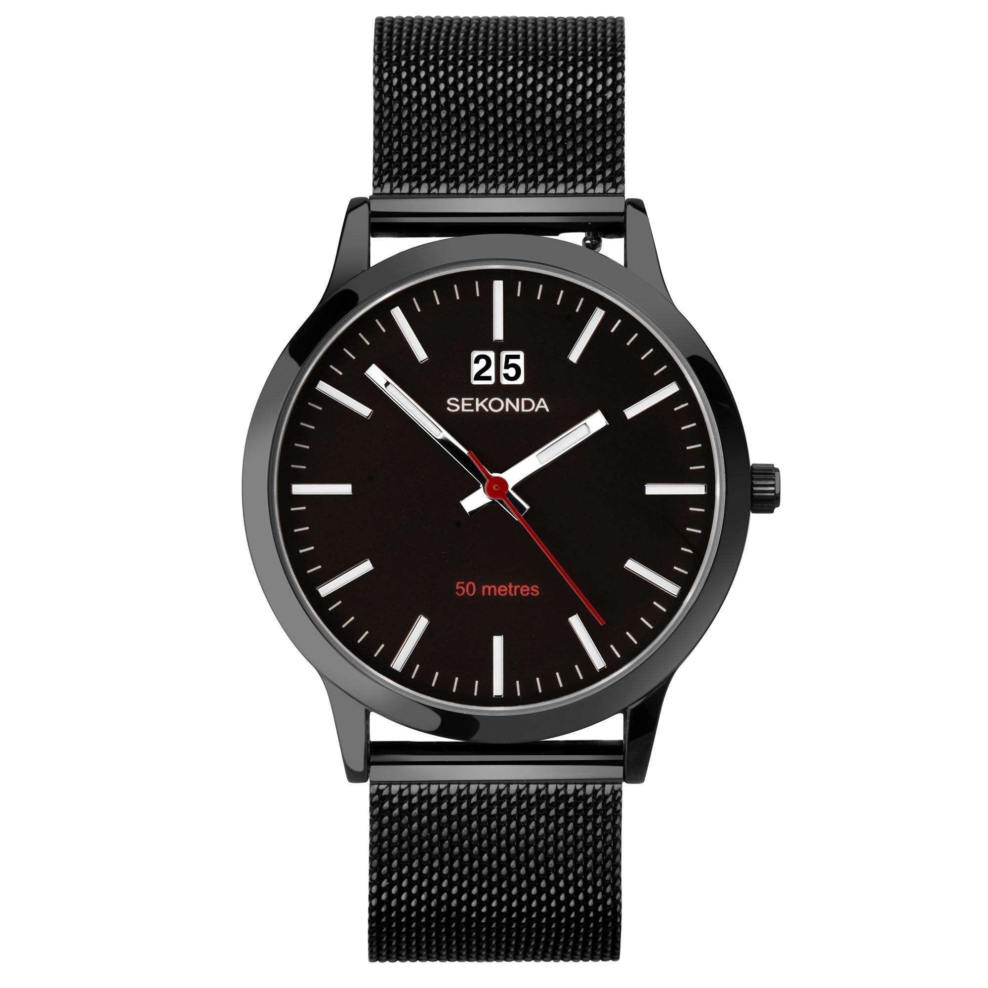 Sekonda Classic Quartz Black Dial Black Milanese Bracelet Watch 1942