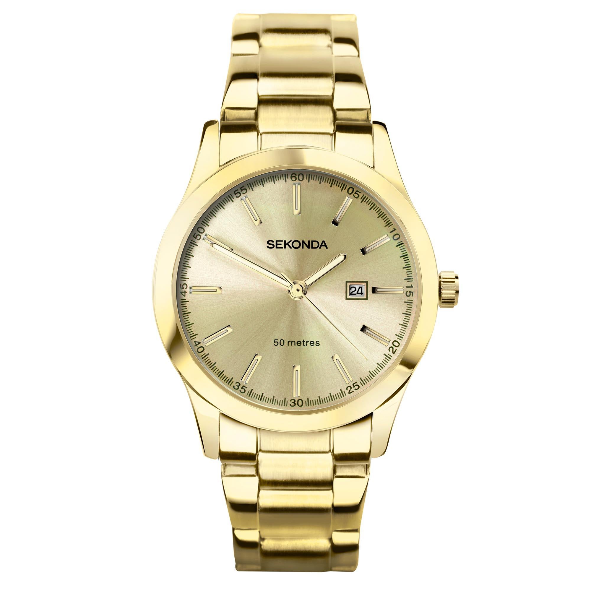 Sekonda Classic Colour Pop Quarz Champagner Zifferblatt Gold PVD Edelstahlarmband Damen Uhr 40428