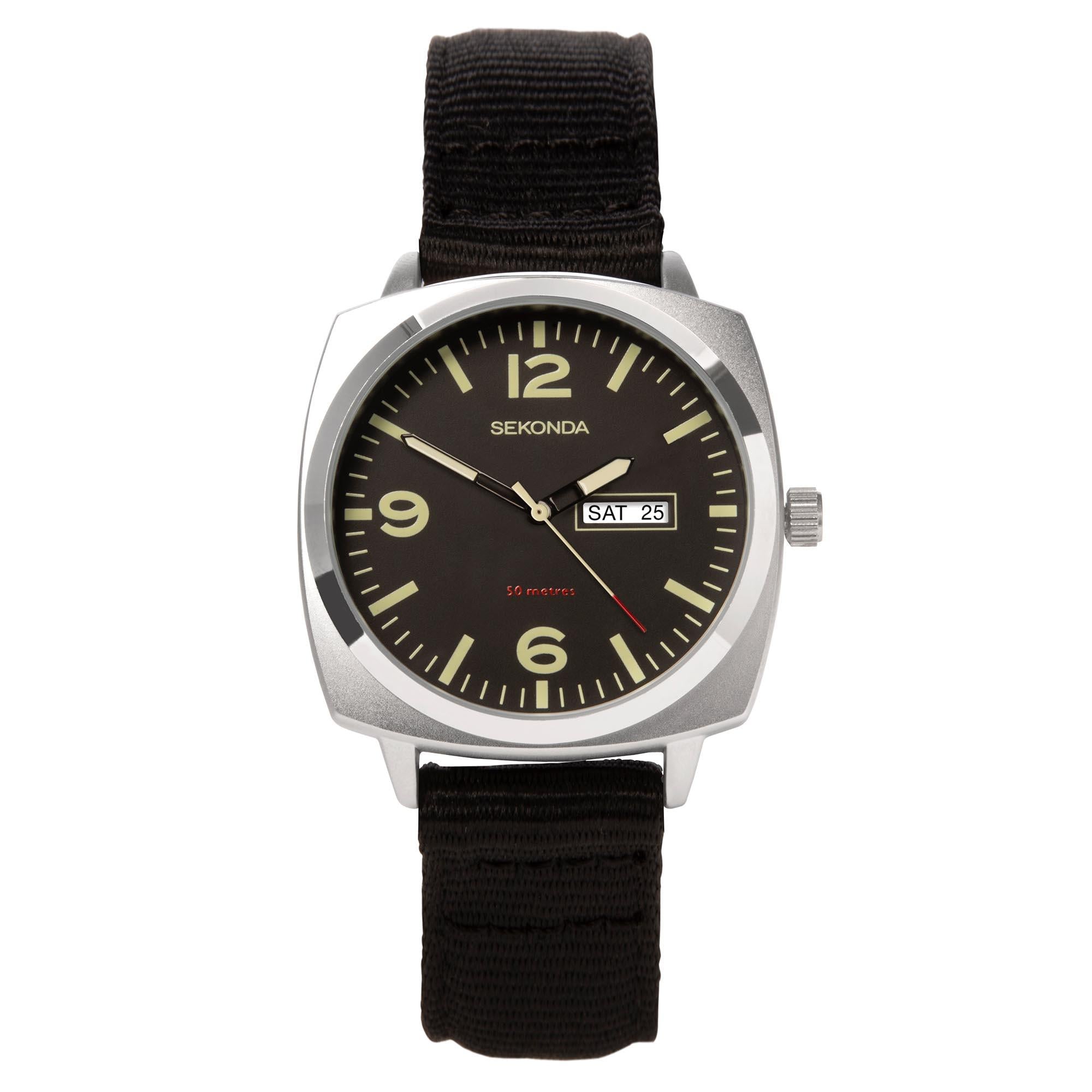 Sekonda Airborne Quarz Schwarze Zifferblatt Schwarzer Armband Herren Uhr 1992