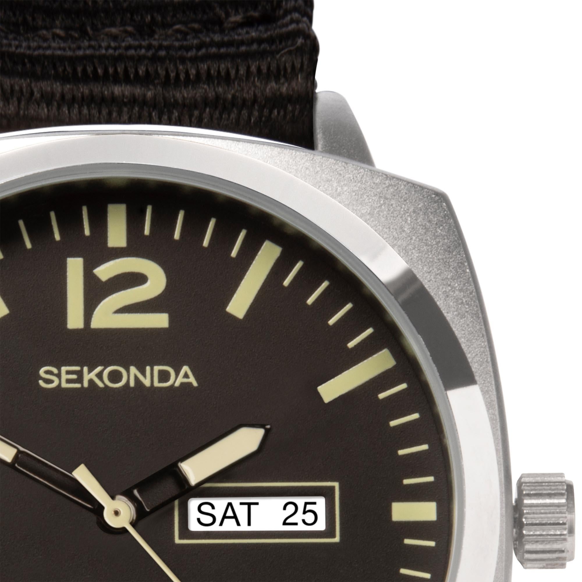 Sekonda Airborne Quarz Schwarze Zifferblatt Schwarzer Armband Herren Uhr 1992