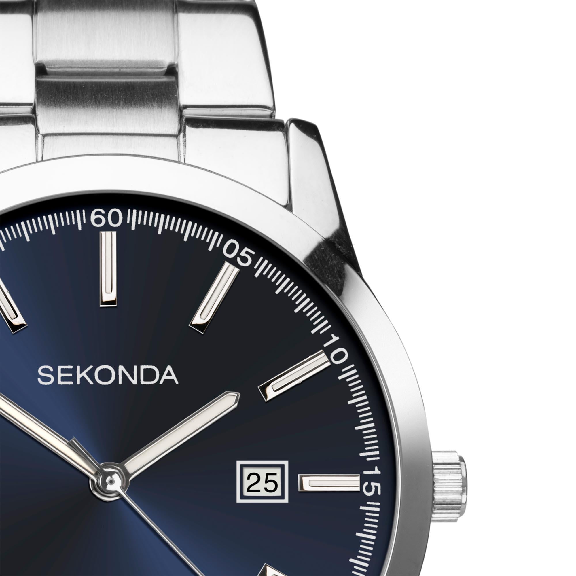 Sekonda Classic Quarz Blauer Zifferblatt Edelstahlarmband Herren Uhr 1943