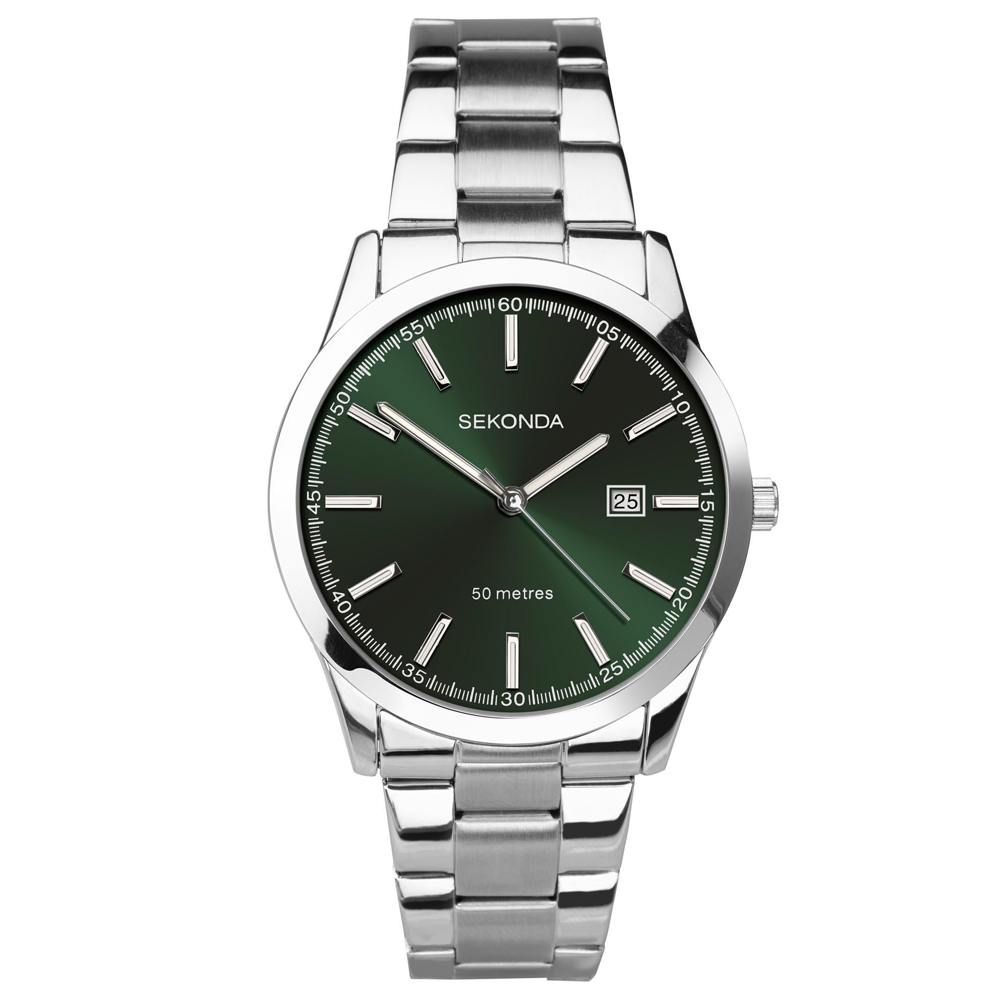 Sekonda Classic Quartz Green Dial Stainless Steel Bracelet Men's Watch 1946