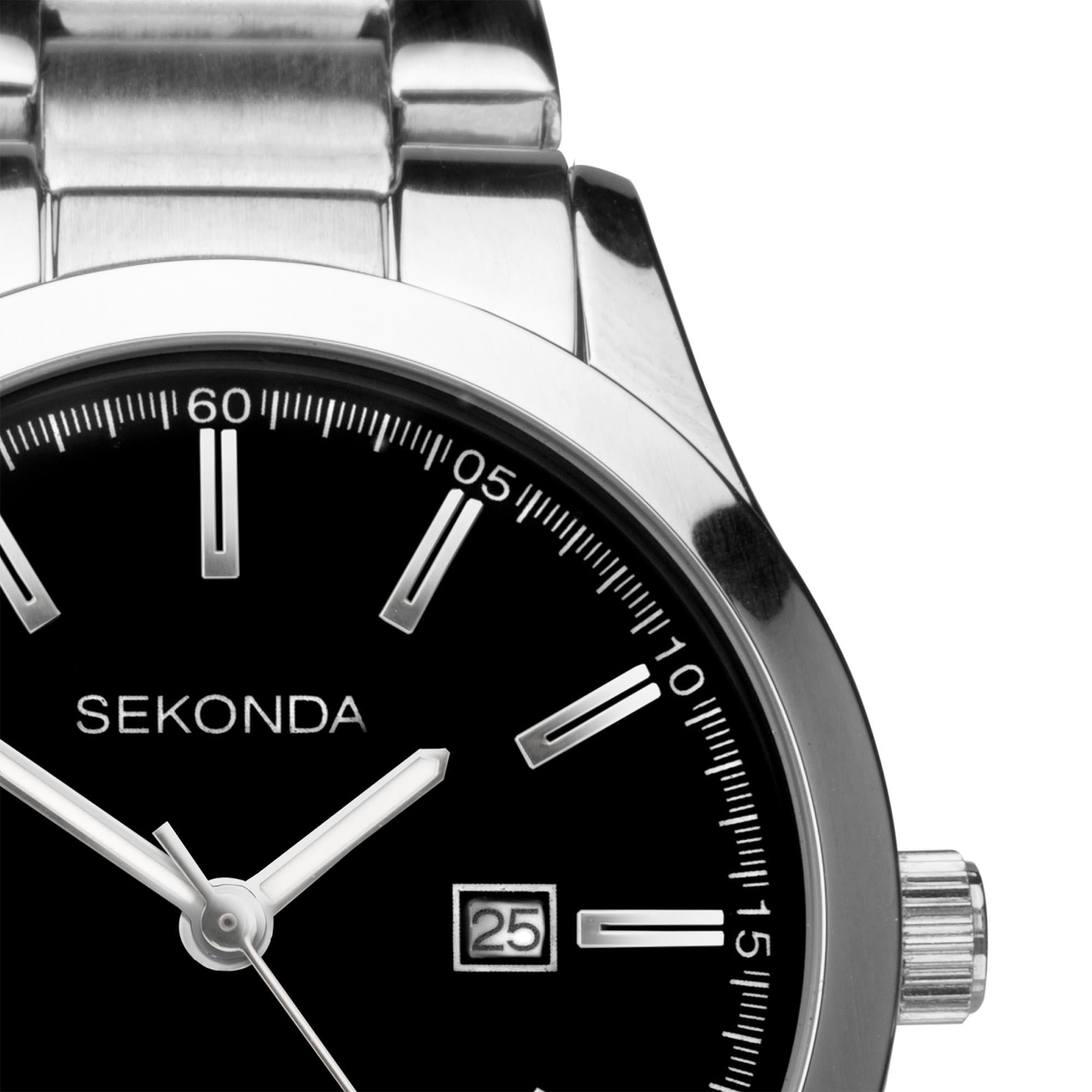 Sekonda ColourPop Quarz Schwarze Zifferblatt Edelstahlarmband Damen Uhr 40364