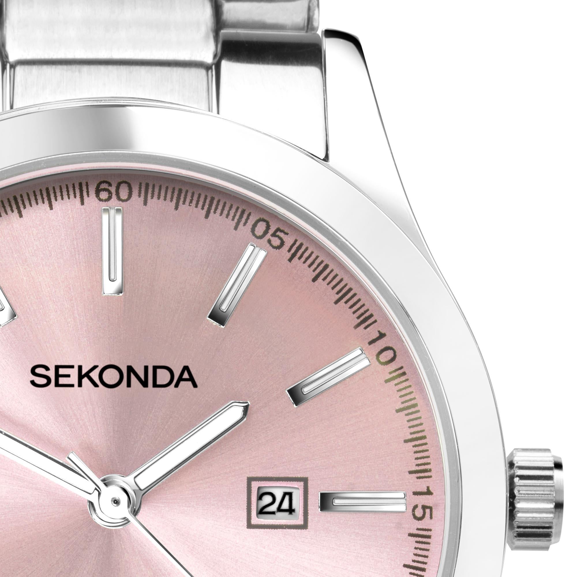 Sekonda ColourPop Quarz Rosa Zifferblatt Edelstahlarmband Damen Uhr 40398