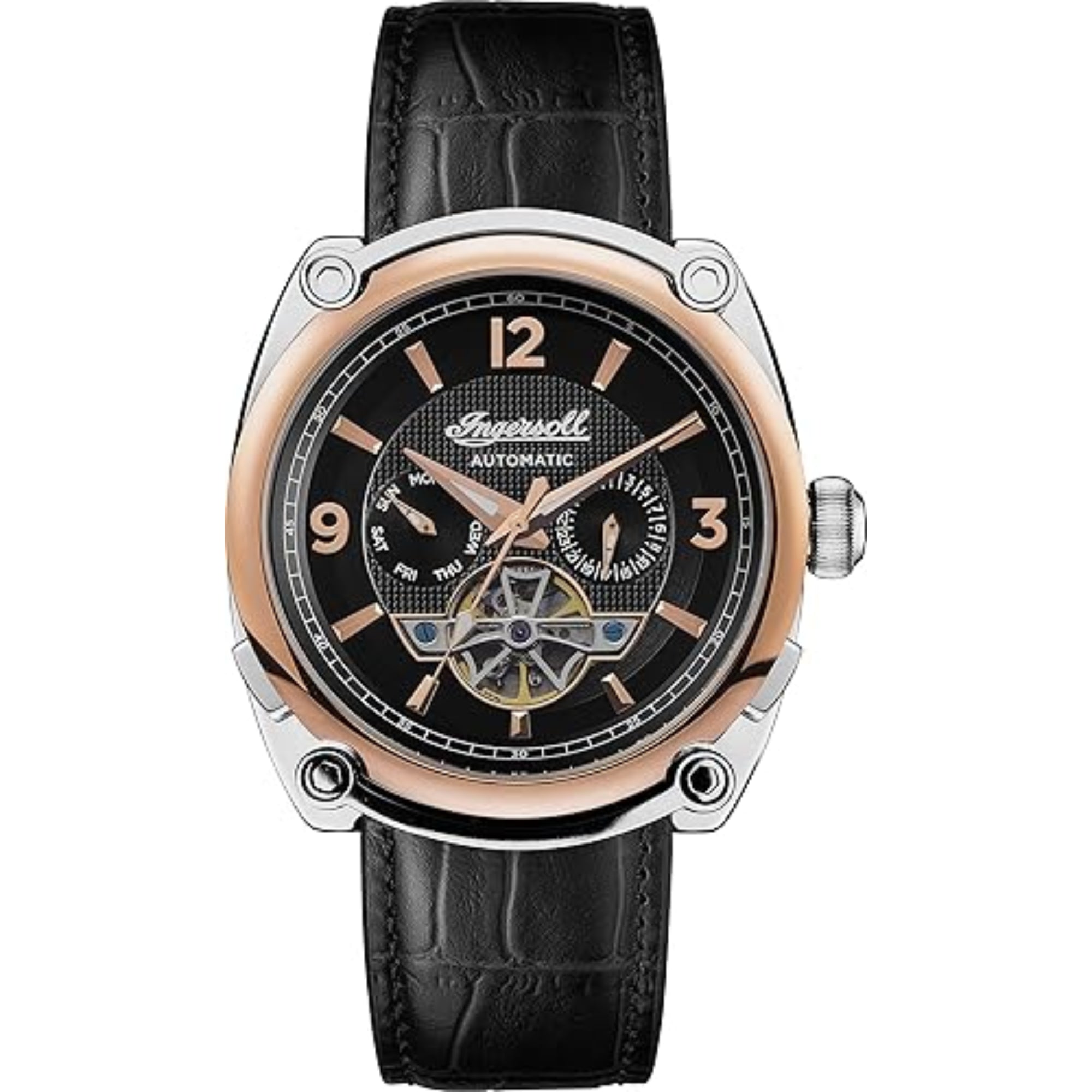 Ingersoll The Michigan Automatic Black Dial Black Leather Strap Men's Watch I01102B