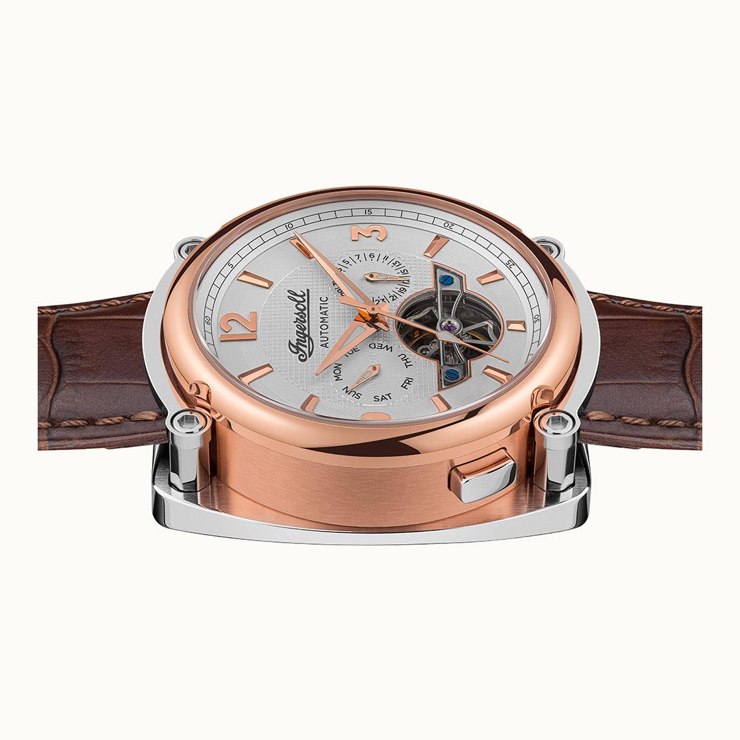 Ingersoll The Michigan Automatik Weiß Zifferblatt Braun Lederarmband Herren Uhr I01103B