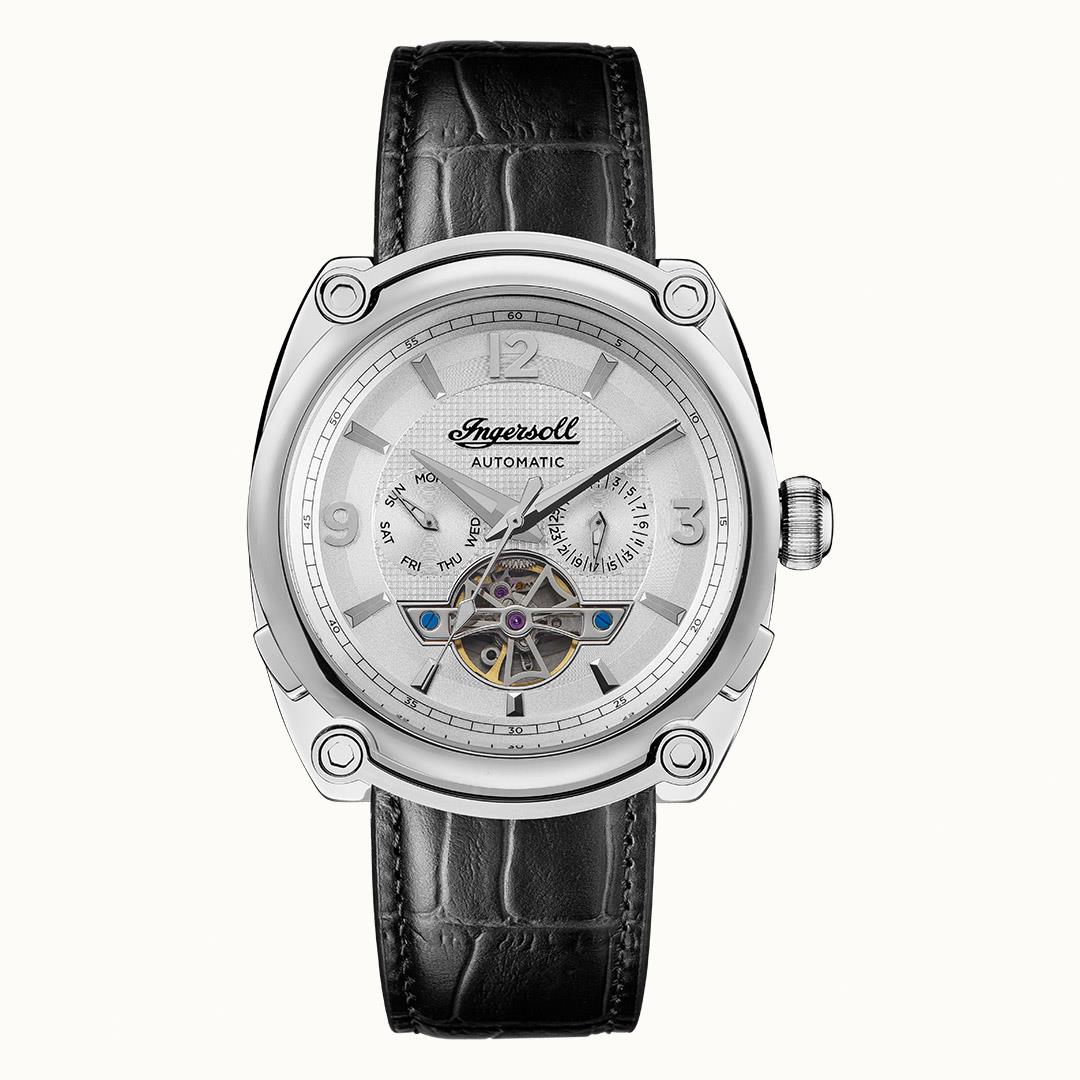 Ingersoll The Michigan Automatik Weißes Zifferblatt Schwarzes Lederarmband Herren Uhr I01105