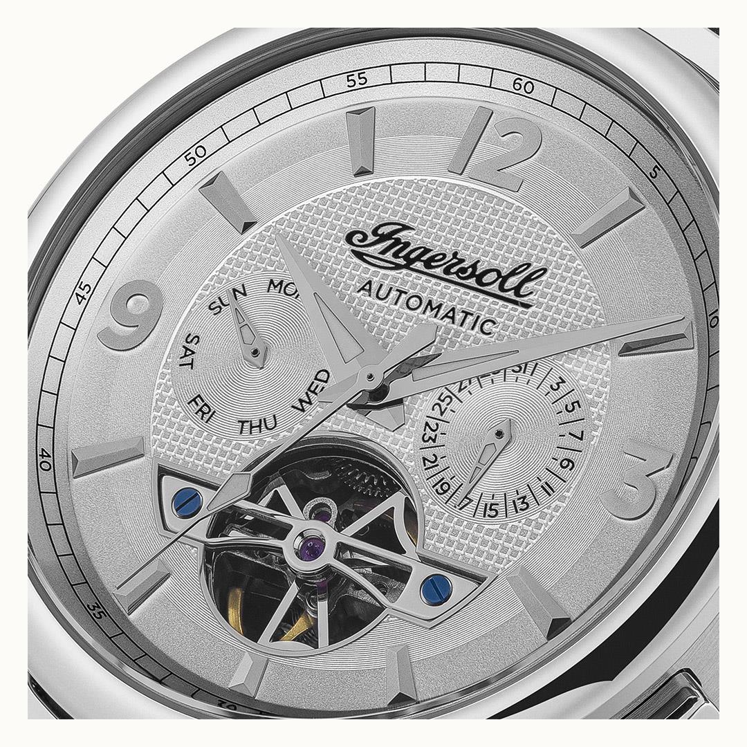 Ingersoll The Michigan Automatik Weißes Zifferblatt Schwarzes Lederarmband Herren Uhr I01105