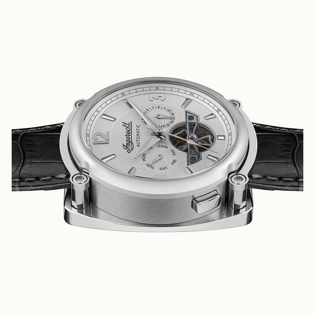 Ingersoll The Michigan Automatik Weißes Zifferblatt Schwarzes Lederarmband Herren Uhr I01105