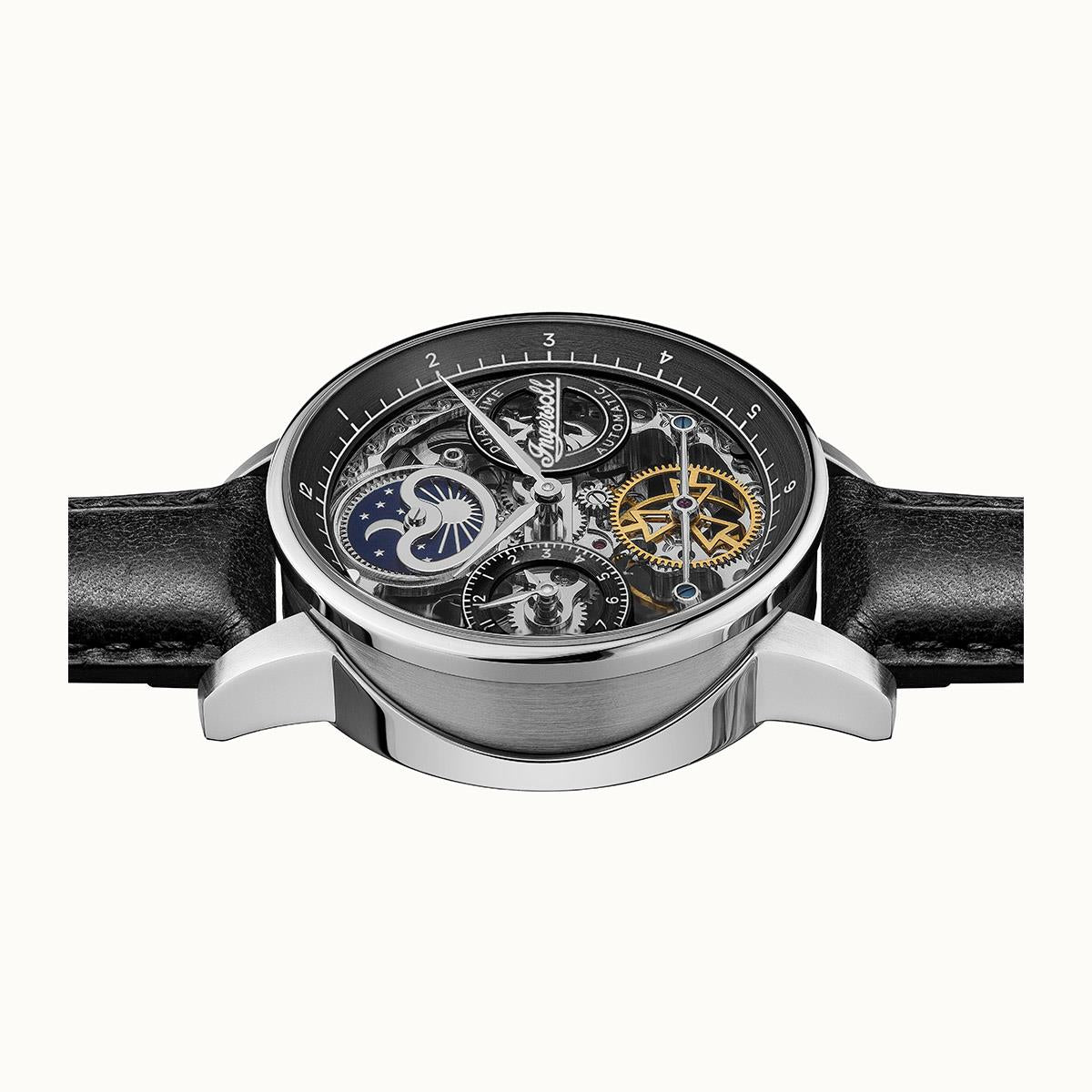 Ingersoll The Jazz Automatik Schwarzes Zifferblatt Schwarzes Lederarmband Herren Uhr I07701