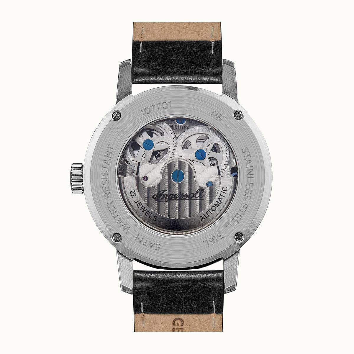 Ingersoll The Jazz Automatik Schwarzes Zifferblatt Schwarzes Lederarmband Herren Uhr I07701