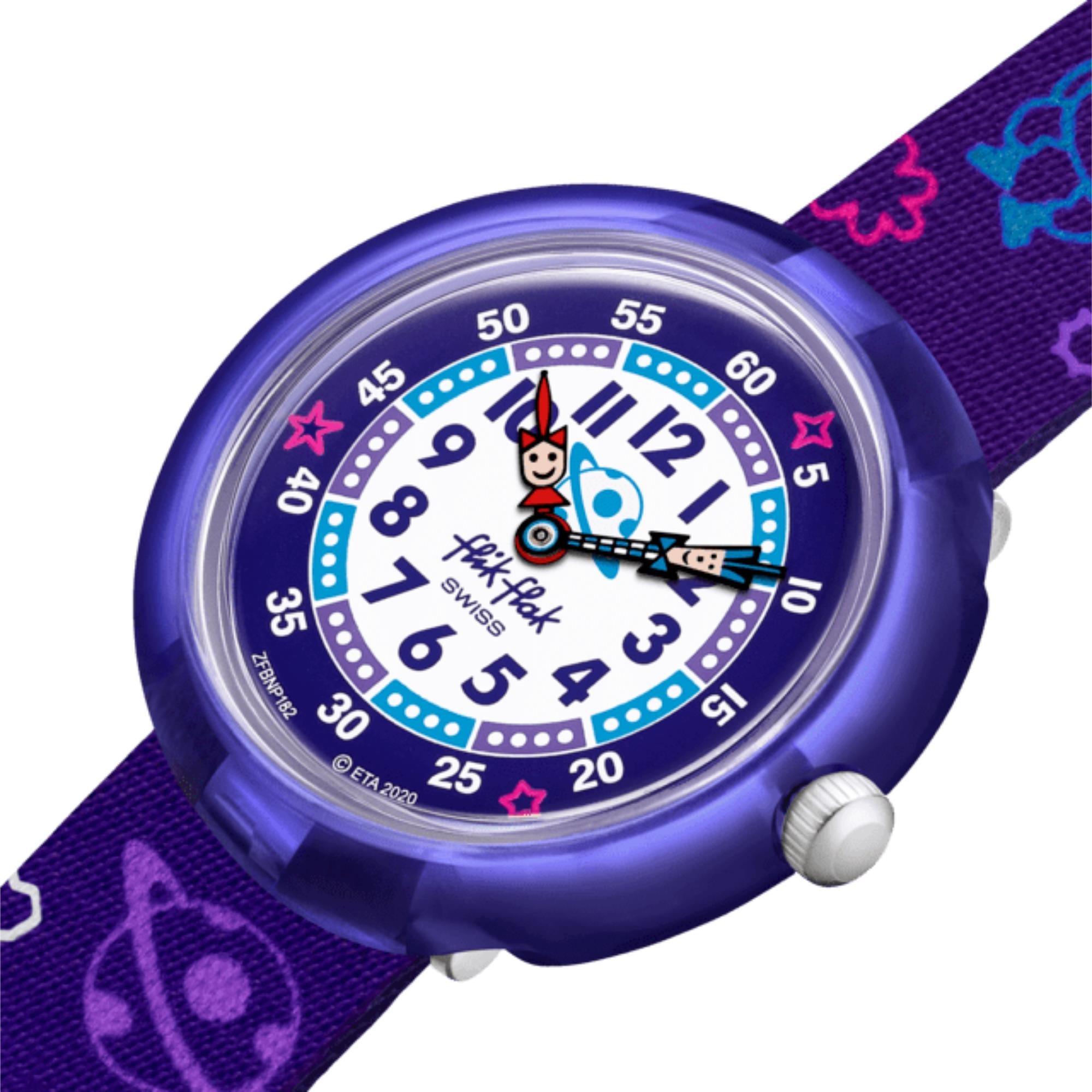 Flik Flak Plan It Two Tone Dial Purple Textile Strap Children’s Watch FBNP182