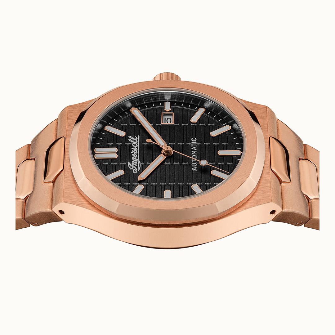 Ingersoll The Catalina Automatik Schwarz Zifferblatt Roségold Edelstahlarmband Herren Uhr I11802