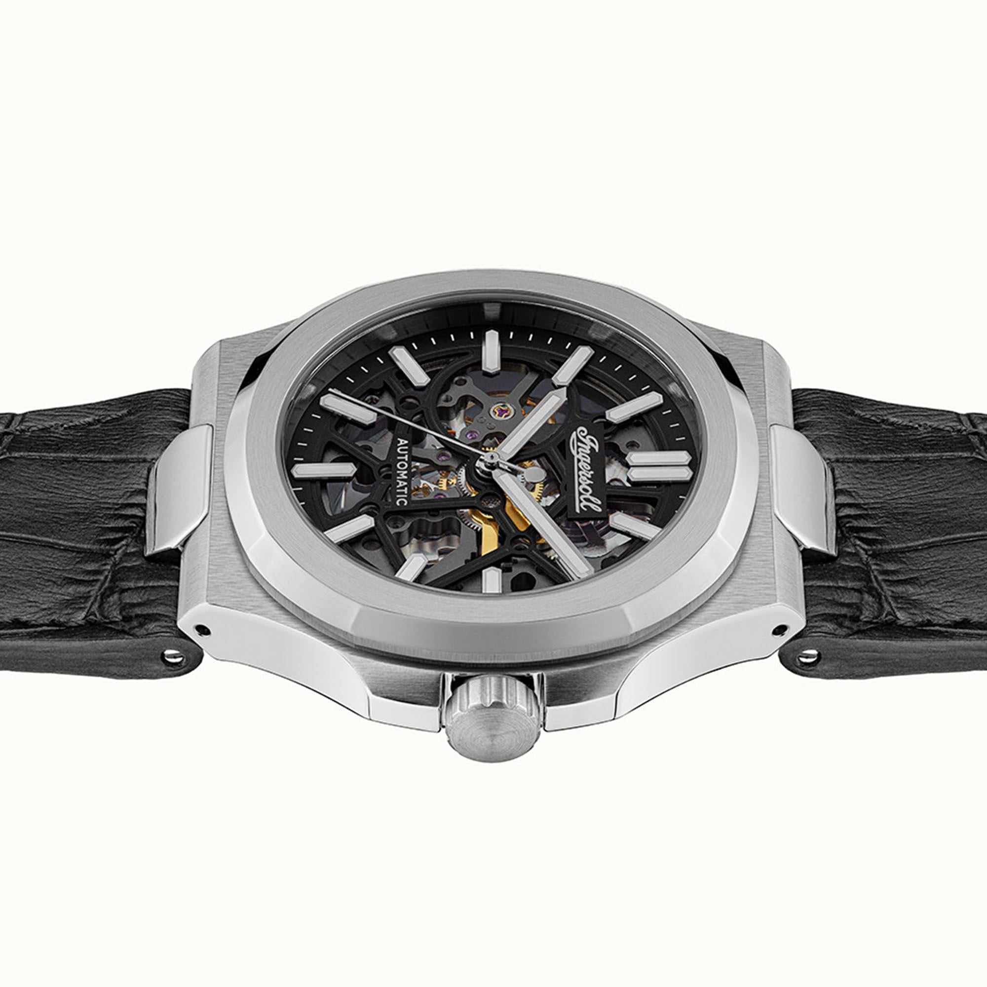 Ingersoll The Catalina Automatik Schwarzes Zifferblatt Schwarzes Lederarmband Herren Uhr I12502