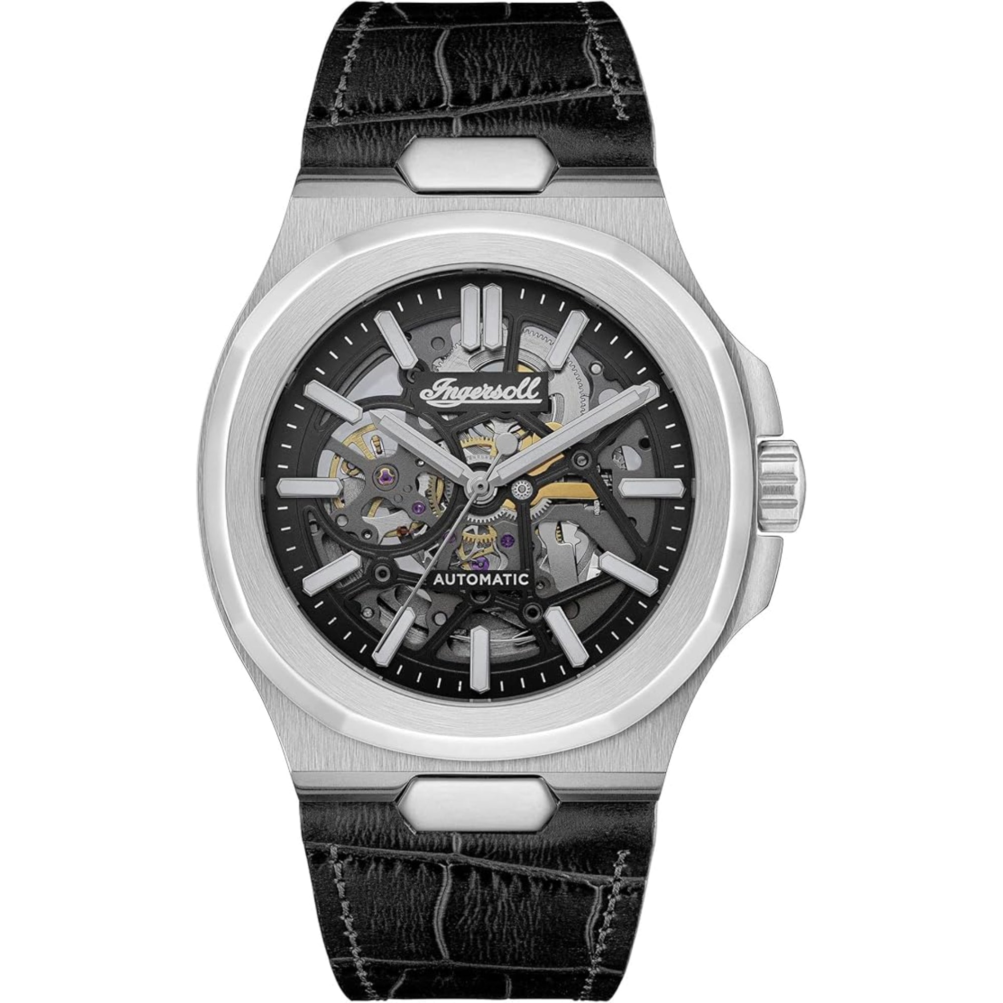 Ingersoll The Catalina Automatik Schwarzes Zifferblatt Schwarzes Lederarmband Herren Uhr I12502