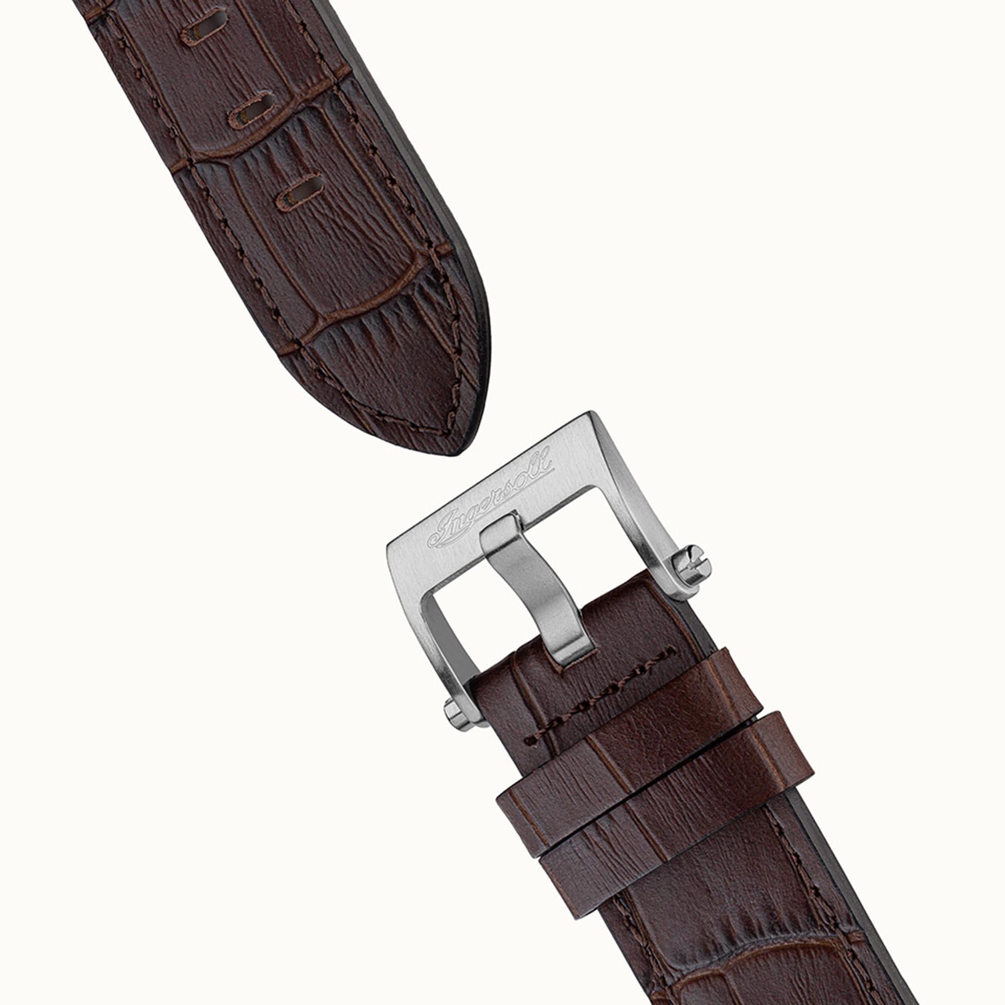 Ingersoll The Catalina Automatik Silbernes Zifferblatt Braunes Lederarmband Herren Uhr I12503