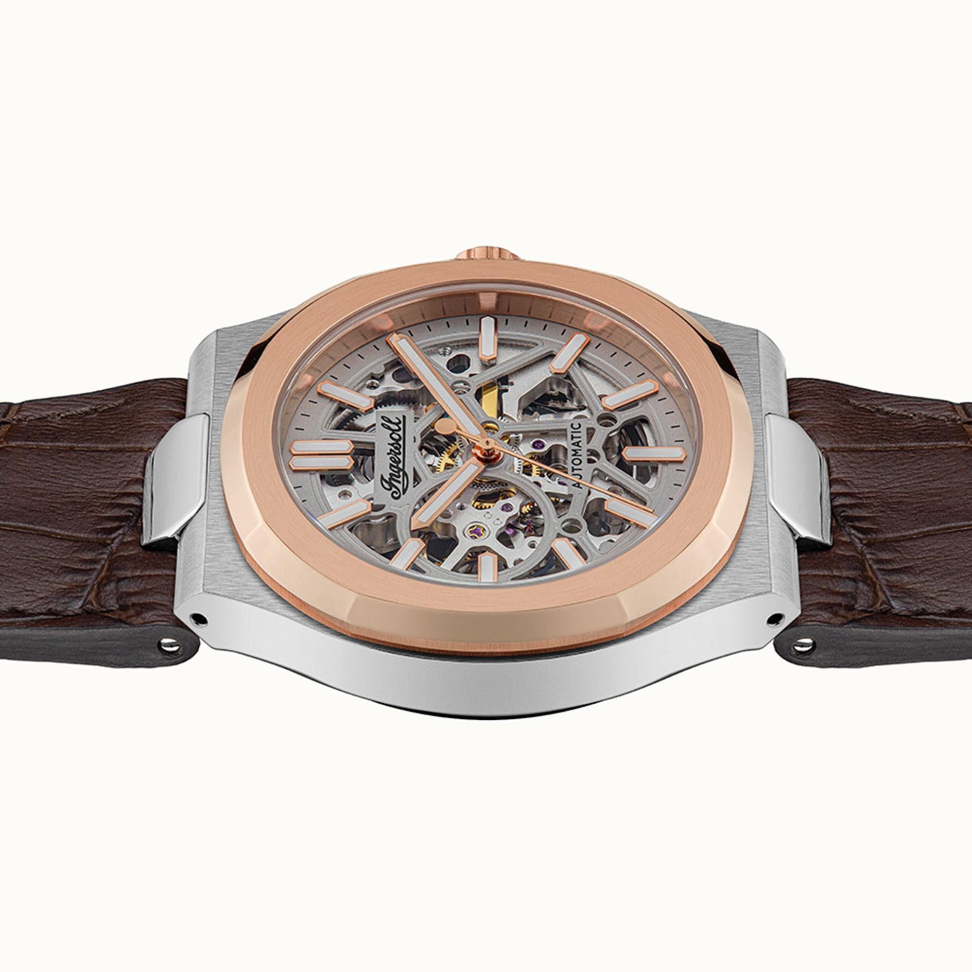 Ingersoll The Catalina Automatik Silbernes Zifferblatt Braunes Lederarmband Herren Uhr I12503