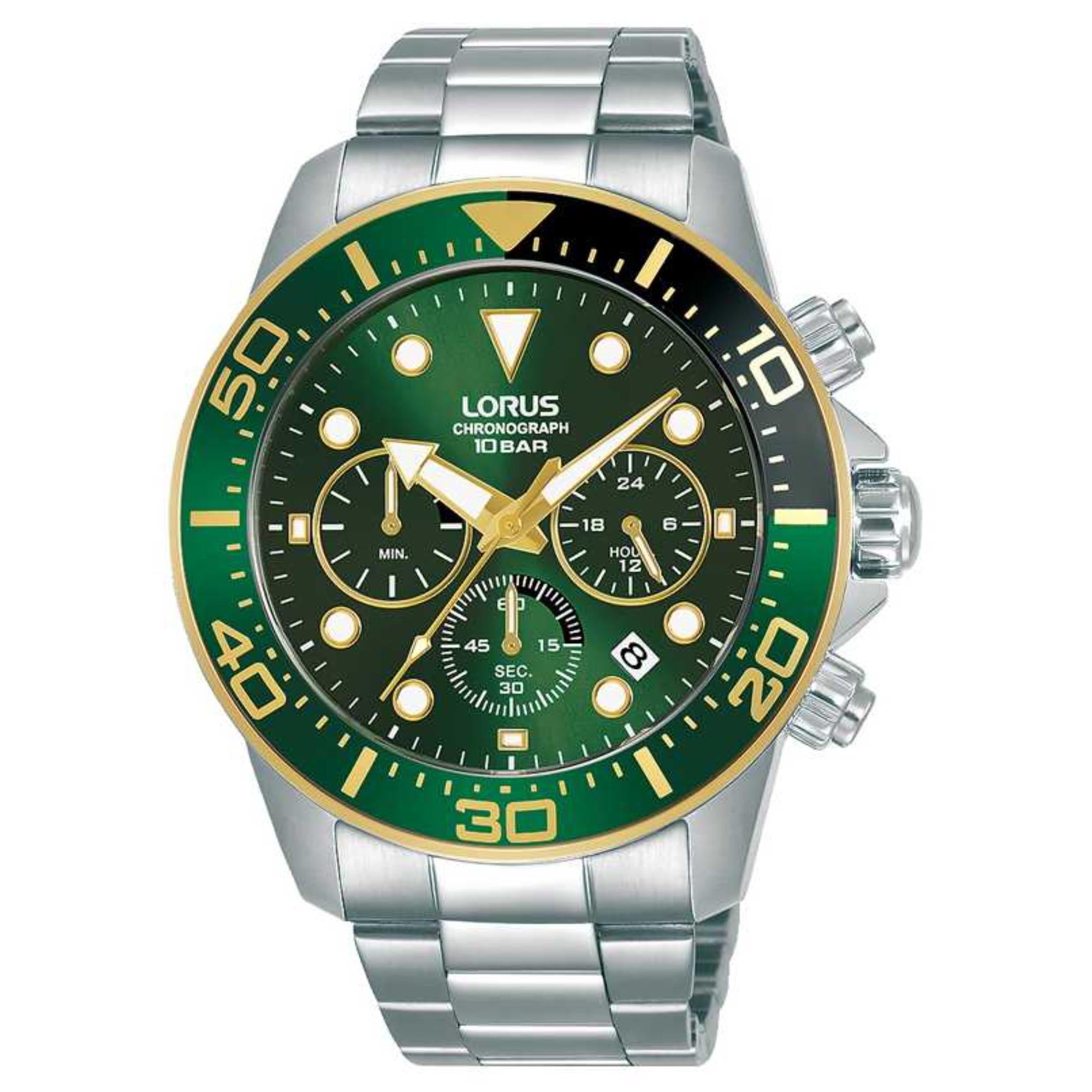 Lorus Chronograph Dark Green Sunray Dial Stainless Steel Men's Watch RT340JX9
