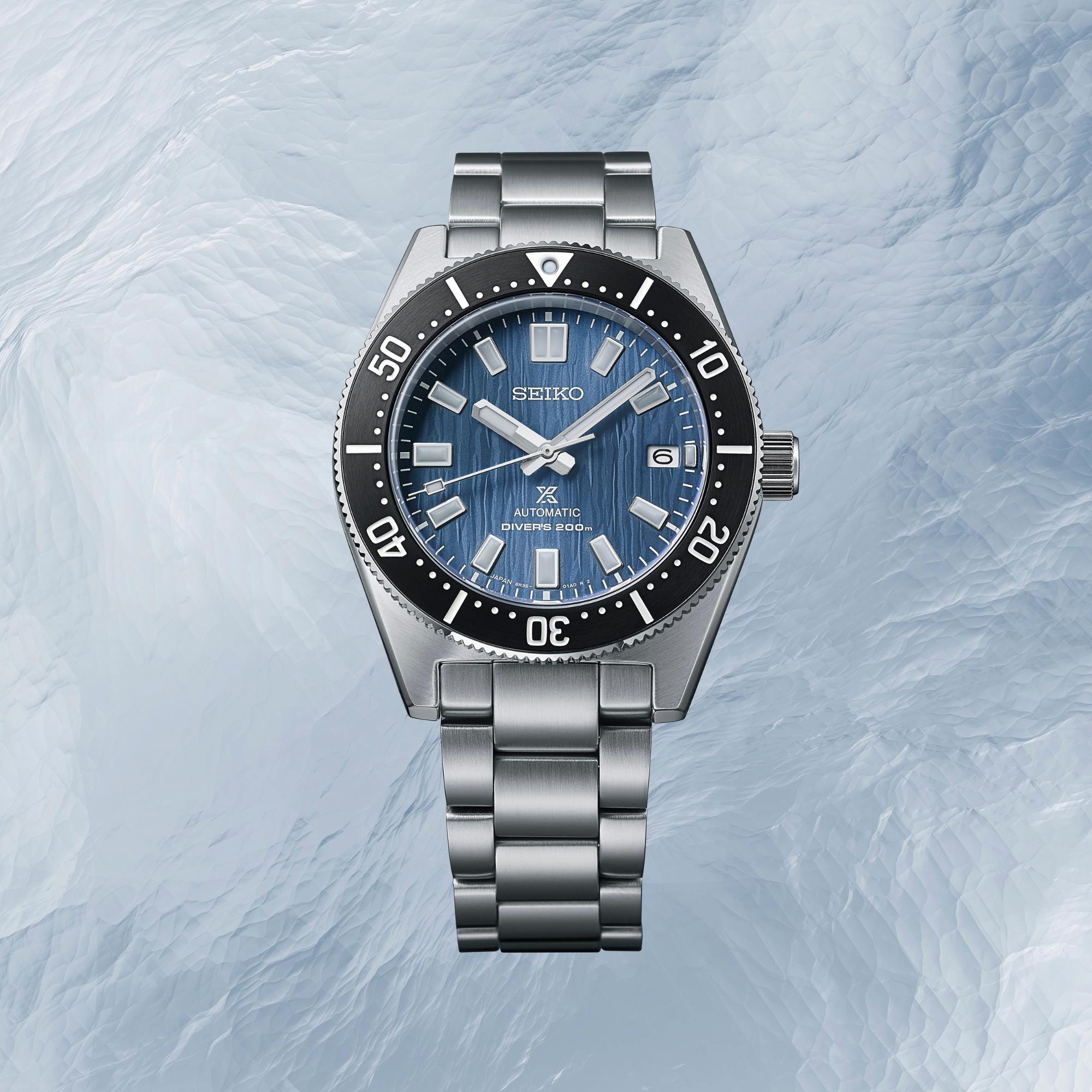 Seiko Prospex Save The Ocean Gletscher 1965 Neuinterpretation Automatik Blaues Zifferblatt Edelstahlarmband Herren Uhr SPB297J1