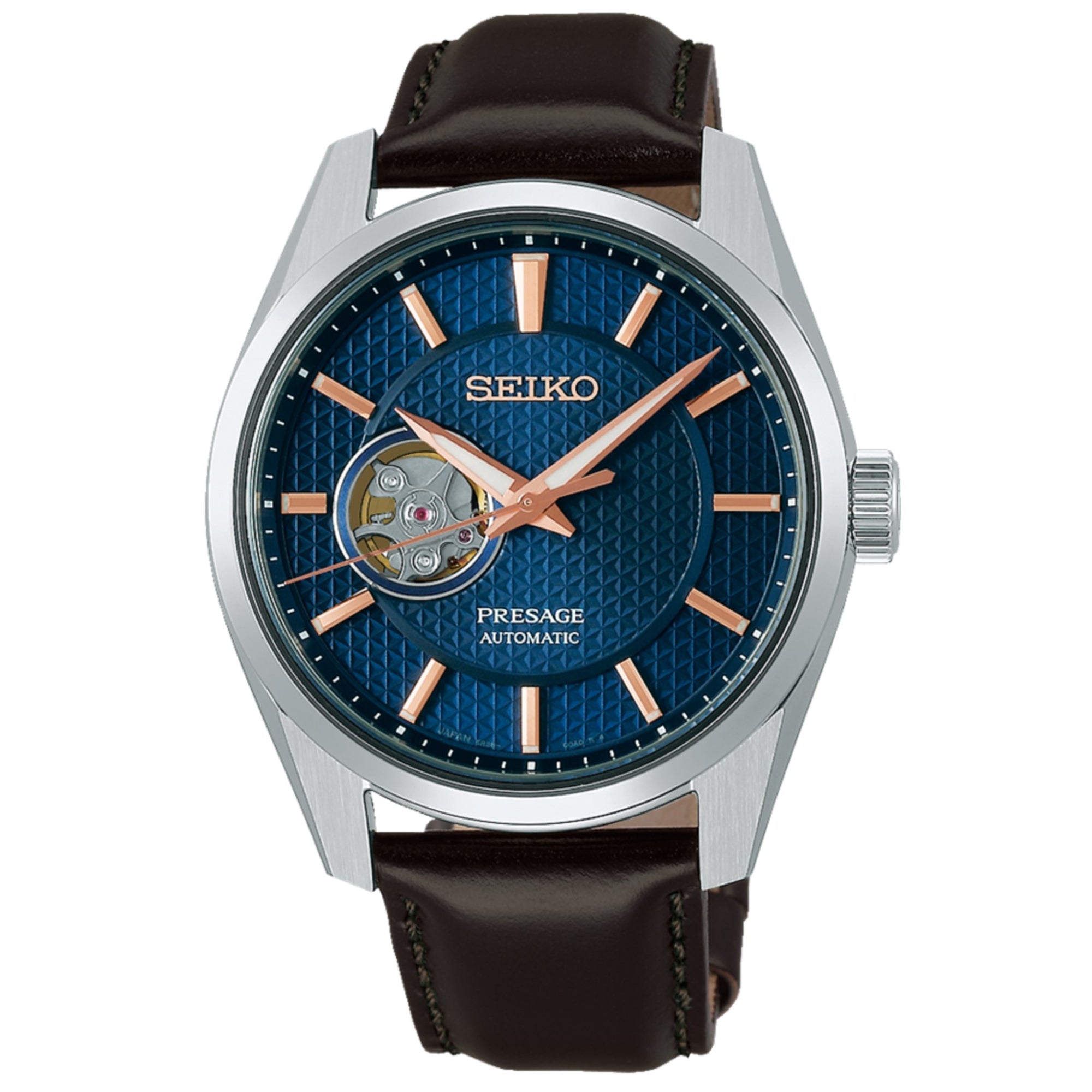 Seiko Presage Sharp Edged ‘Mitternacht’ Automatik Braunes Zifferblatt Schwarzes Lederarmband Herren Uhr SPB311J1
